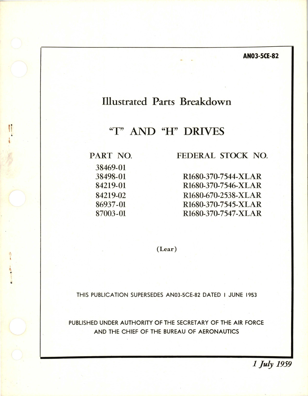 Sample page 1 from AirCorps Library document: Illustrated Parts Breakdown for T & H Drives