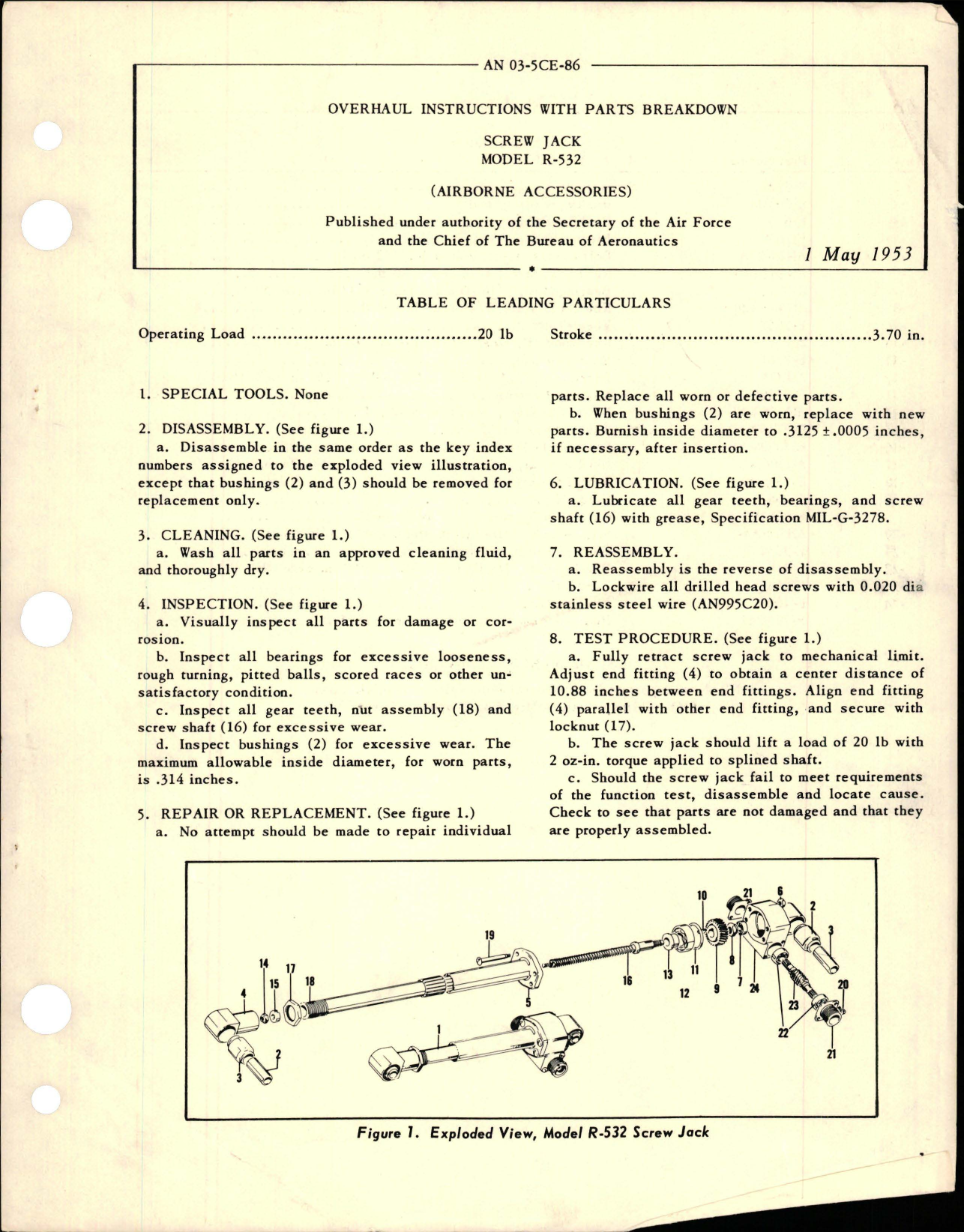 Sample page 1 from AirCorps Library document: Overhaul Instructions with Parts Breakdown for Screwjack - Model R-532