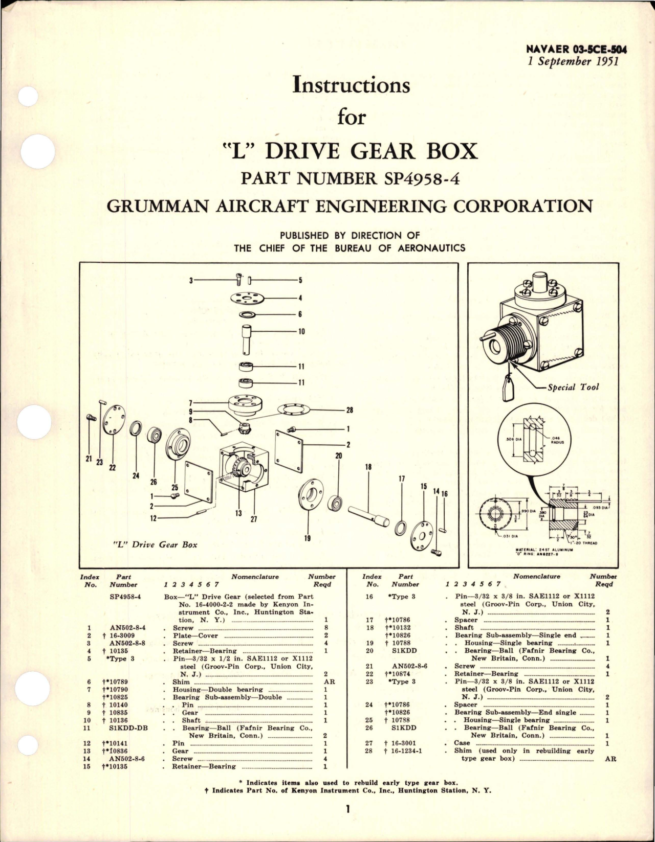 Sample page 1 from AirCorps Library document: Instructions for L Drive Gear Box - Part SP4958-4