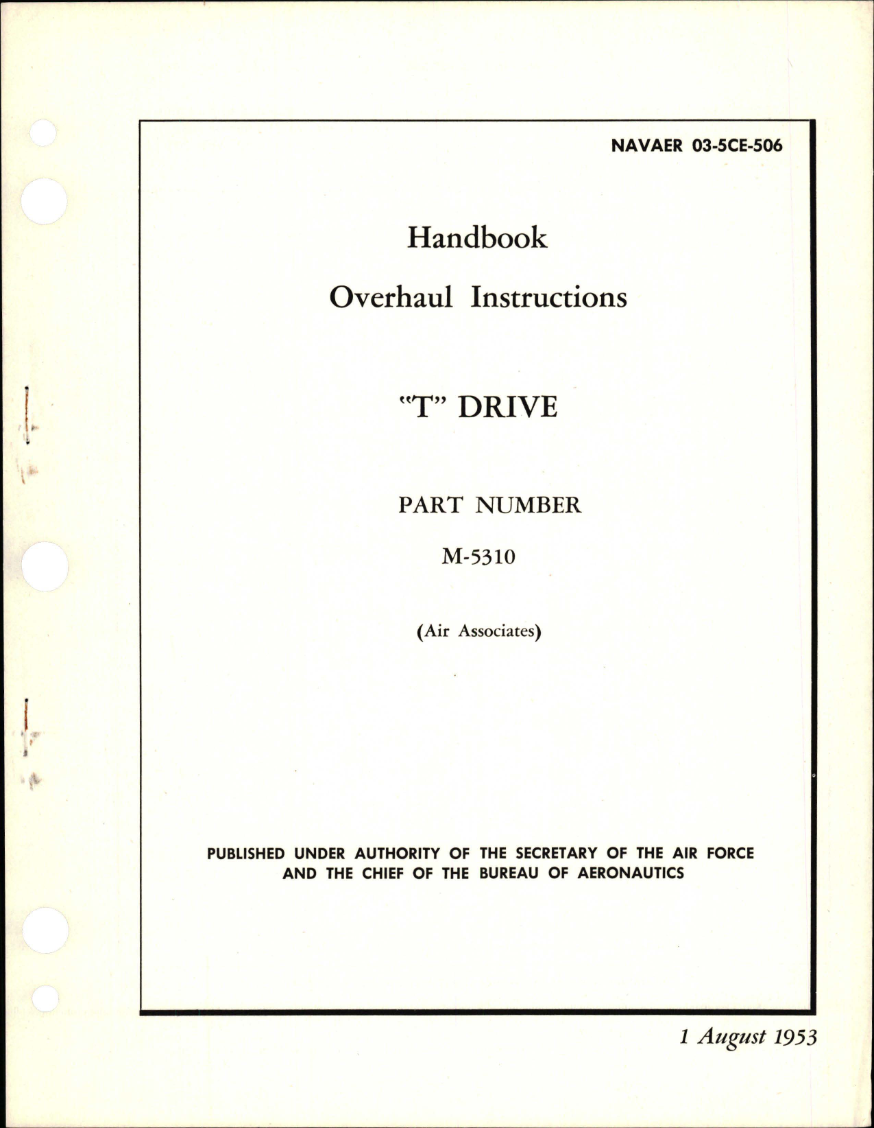 Sample page 1 from AirCorps Library document: Overhaul Instructions for T Drive - Part M-5310 