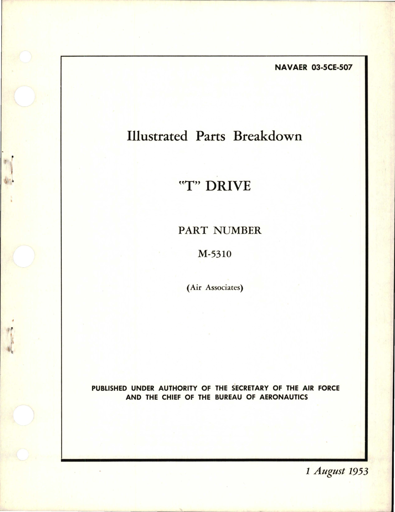 Sample page 1 from AirCorps Library document: Illustrated Parts Breakdown for T Drive - Part M-5310 