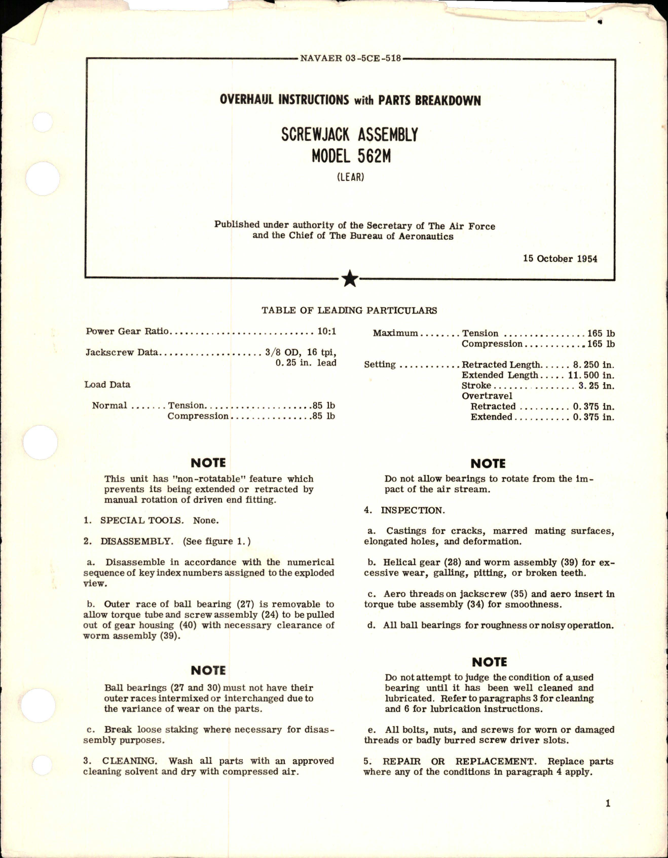 Sample page 1 from AirCorps Library document: Overhaul Instructions with Parts Breakdown for Screwjack Assembly - Model 562M 