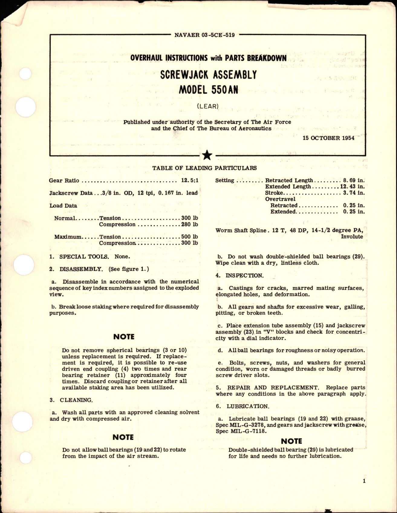 Sample page 1 from AirCorps Library document: Overhaul Instructions with Parts Breakdown for Screwjack Assembly - Model 550AN