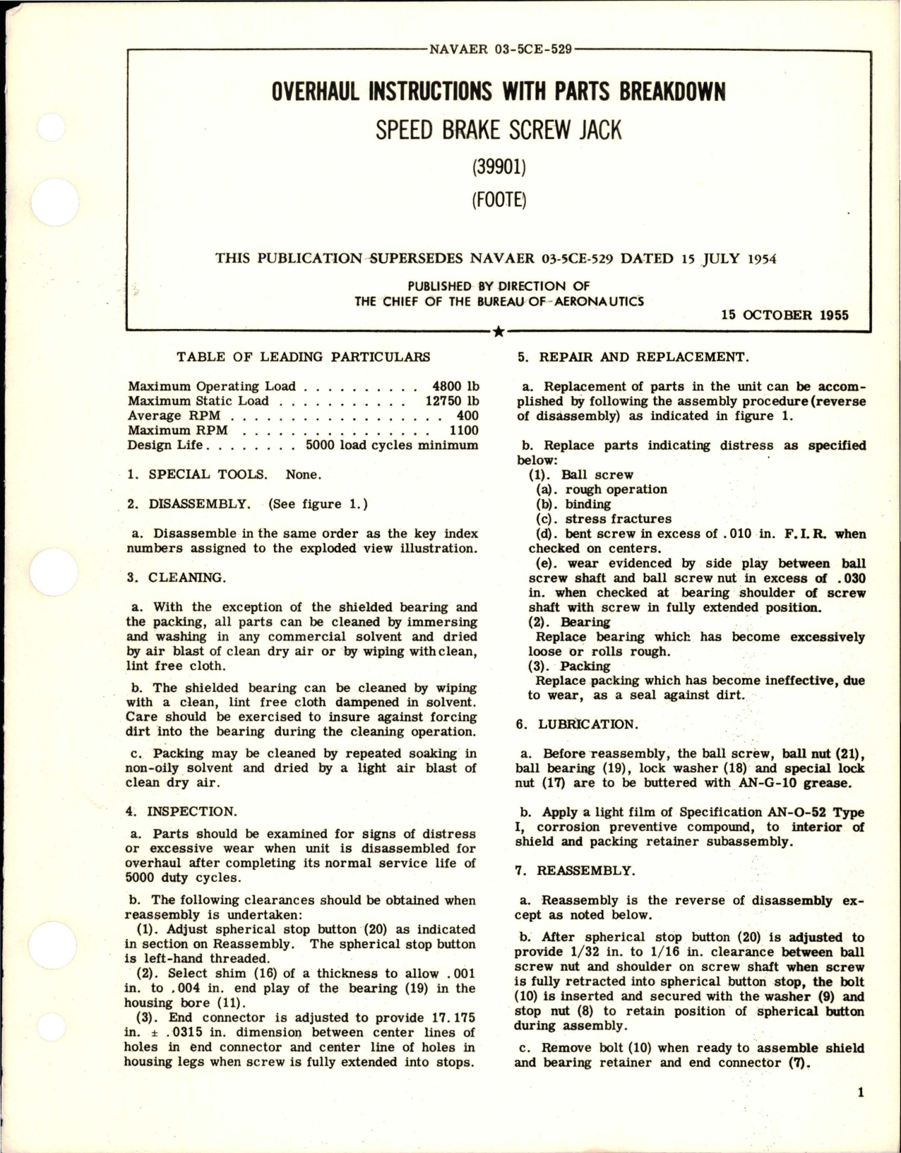 Sample page 1 from AirCorps Library document: Overhaul Instructions with Parts Breakdown for Speed Brake Screwjack - 39901 