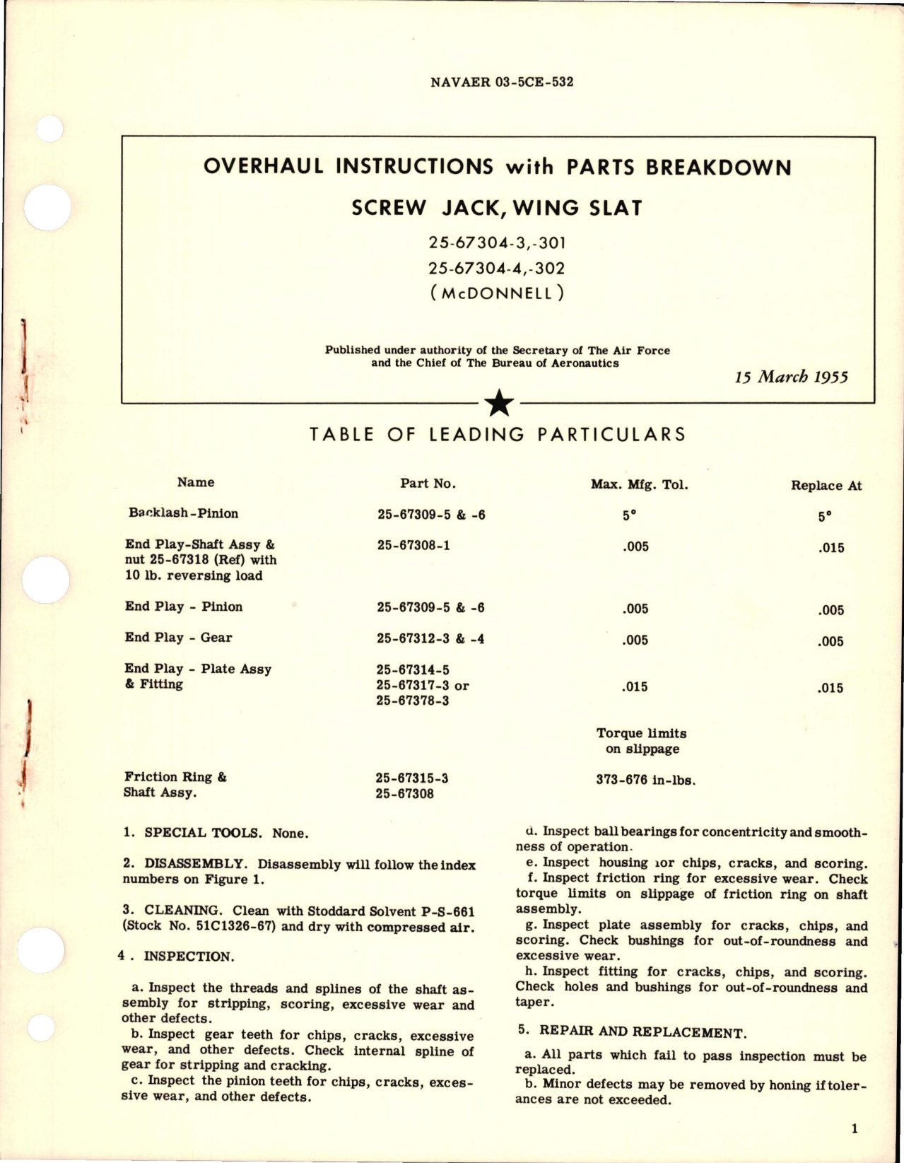 Sample page 1 from AirCorps Library document: Overhaul Instructions with Parts Breakdown for Wing Slat Screwjack