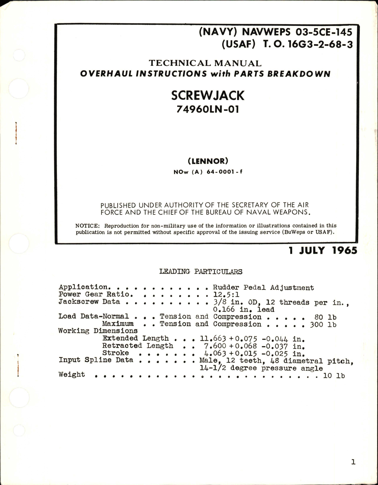 Sample page 1 from AirCorps Library document: Overhaul Instructions with Parts Breakdown for Screwjack - 74960LN-01