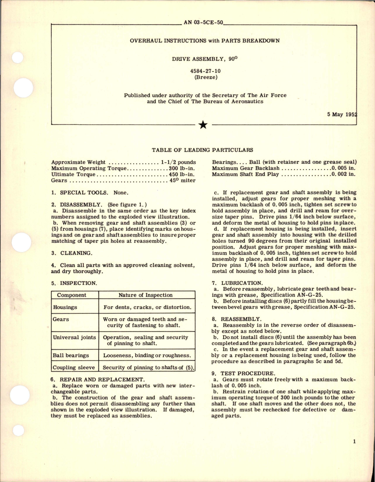 Sample page 1 from AirCorps Library document: Overhaul Instructions with Parts Breakdown for Drive Assembly - 90 degrees - Part 4584-27-10