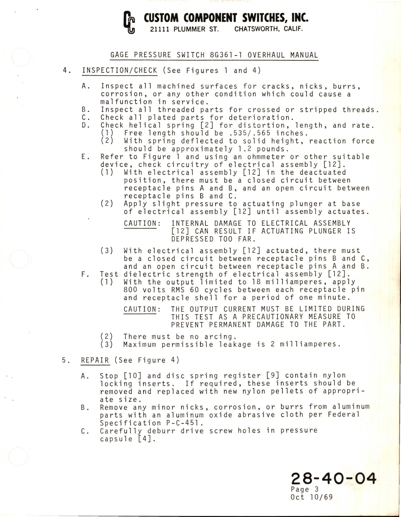 Sample page 5 from AirCorps Library document: Overhaul Manual for Gage Pressure Switch - 8G361-1