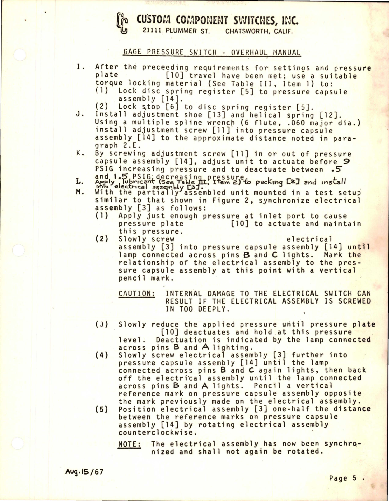 Sample page 5 from AirCorps Library document: Overhaul Manual for Gage Pressure Switch - Part 8G361 and 8G361-1