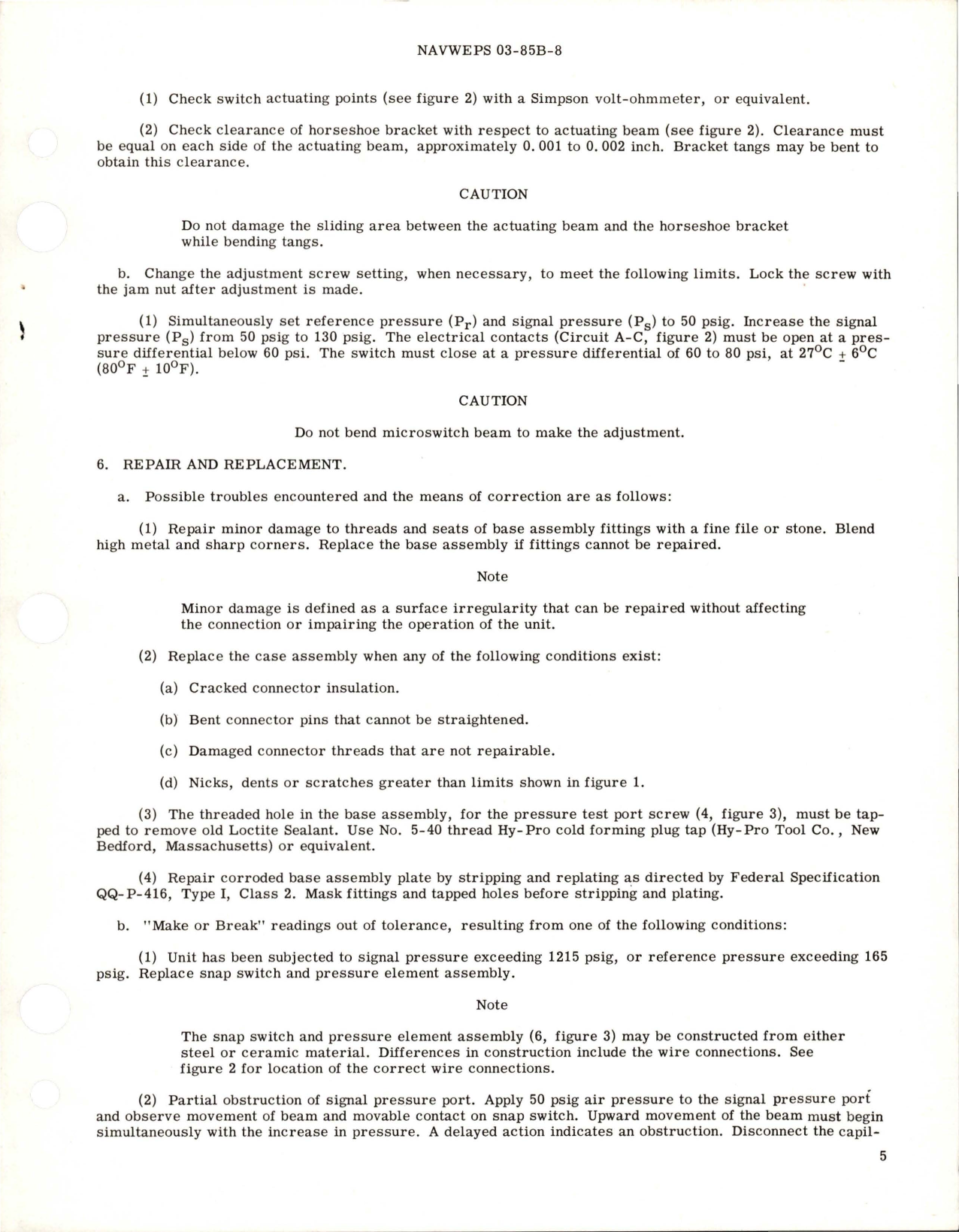 Sample page 7 from AirCorps Library document: Overhaul Instruction with Parts Breakdown for AB Ignition Pressure Switch - Model CG12291 and 3K1038 - Part 874C224P2 