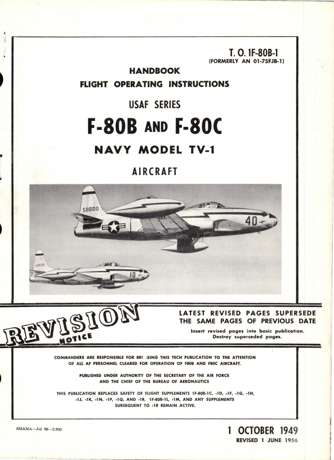 Sample page 1 from AirCorps Library document: Flight Operating Instructions for F-80B, F-80C, and TV-1