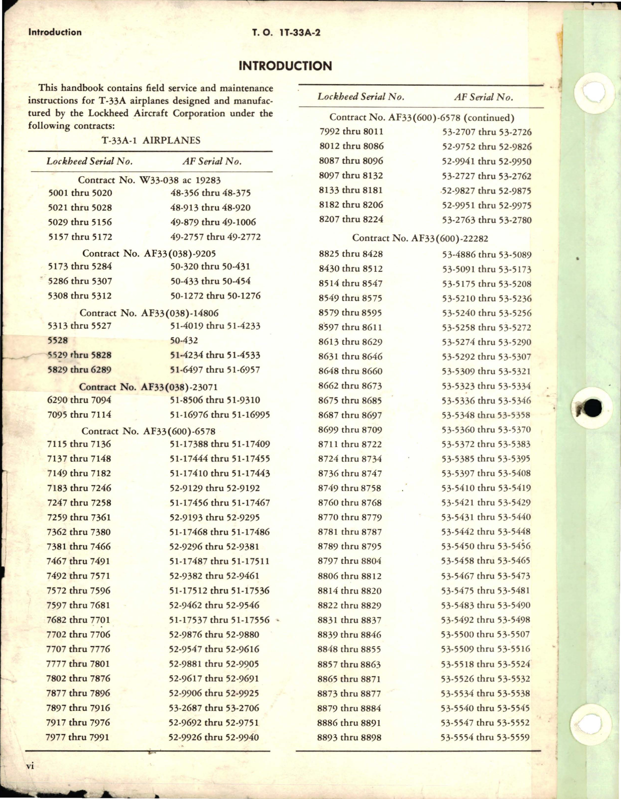 Sample page 8 from AirCorps Library document: Maintenance Manual for T-33A-1 and T-33A-5