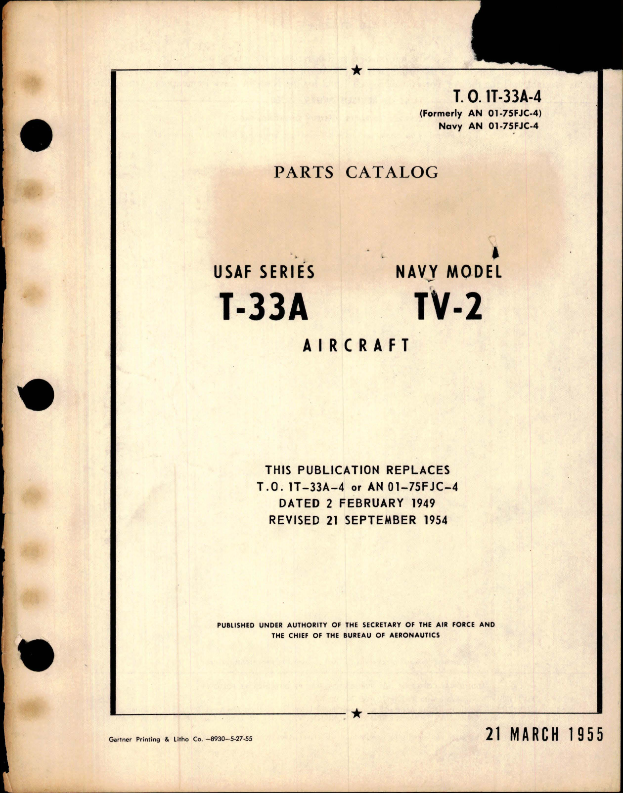 Sample page 1 from AirCorps Library document: Parts Catalog for T-33A and TV-2 aircraft