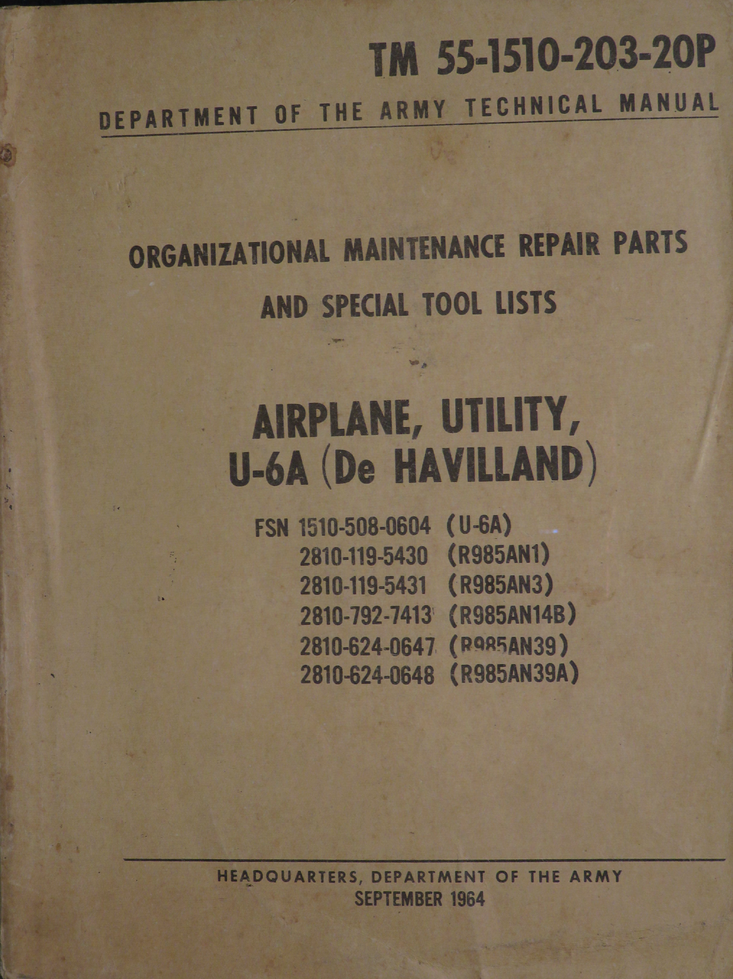 Sample page 1 from AirCorps Library document: Organizational Maintenance Repair Parts and Special Tools Lists for U-6A