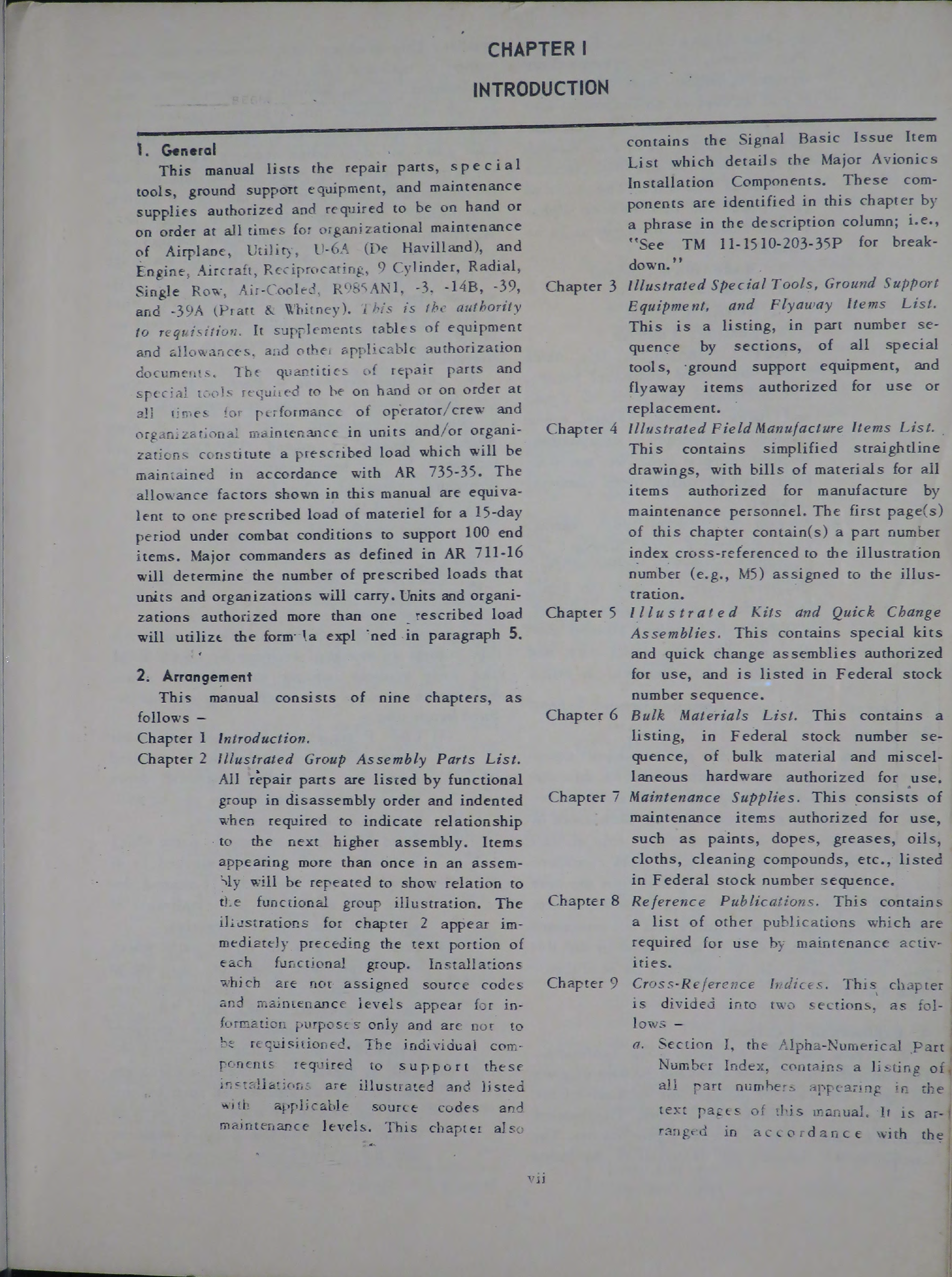 Sample page 9 from AirCorps Library document: Organizational Maintenance Repair Parts and Special Tools Lists for U-6A