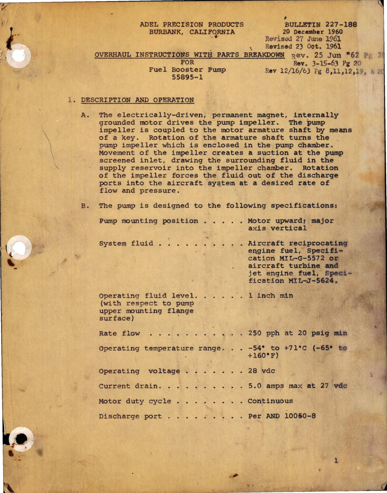 Sample page 1 from AirCorps Library document: Overhaul Instructions with Parts Breakdown for Fuel Booster Pump - 55895-1