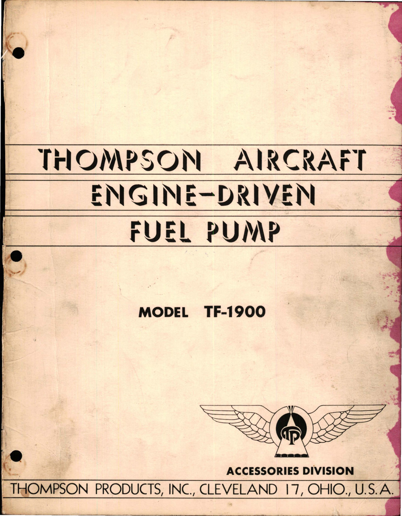 Sample page 1 from AirCorps Library document: Instruction Manual for Engine Driven Fuel Pump - Model TF-1900