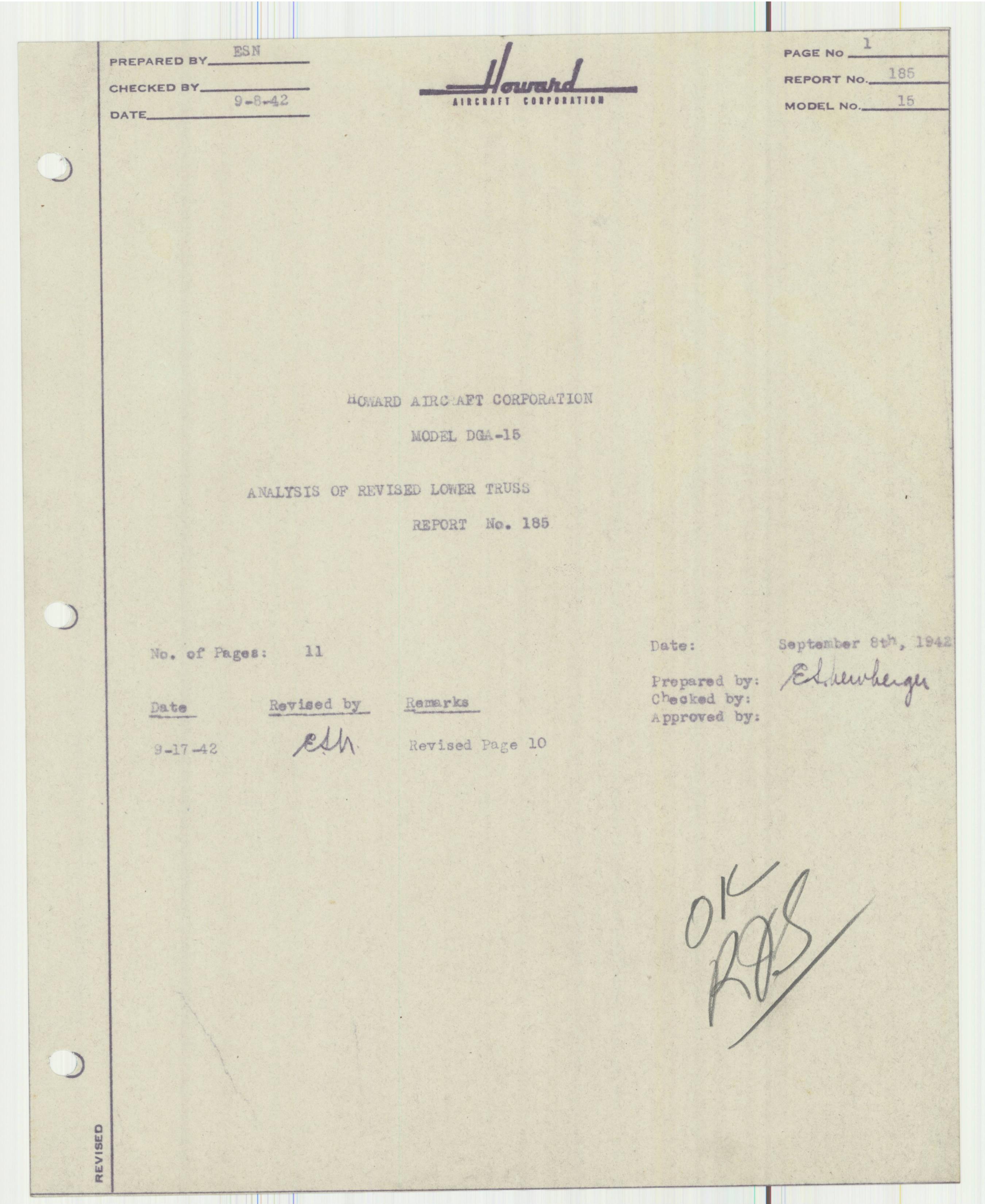 Sample page 2 from AirCorps Library document: Report 185, Analysis of Revised Lower Truss, DGA-15