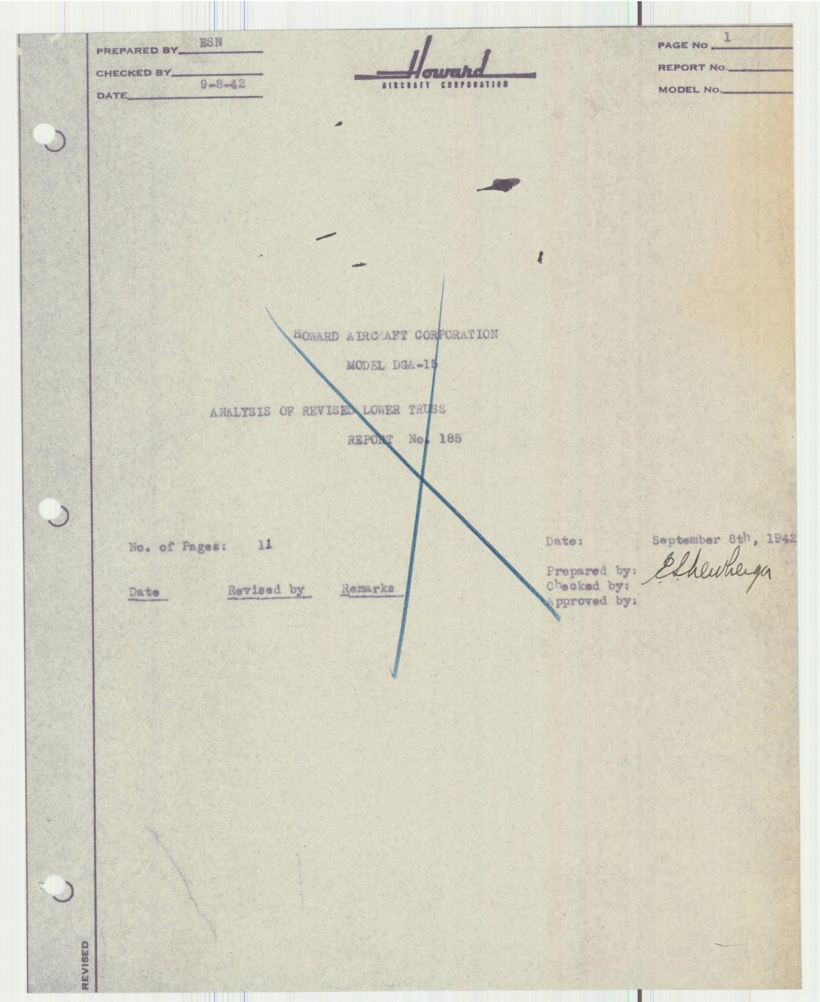 Sample page 3 from AirCorps Library document: Report 185, Analysis of Revised Lower Truss, DGA-15