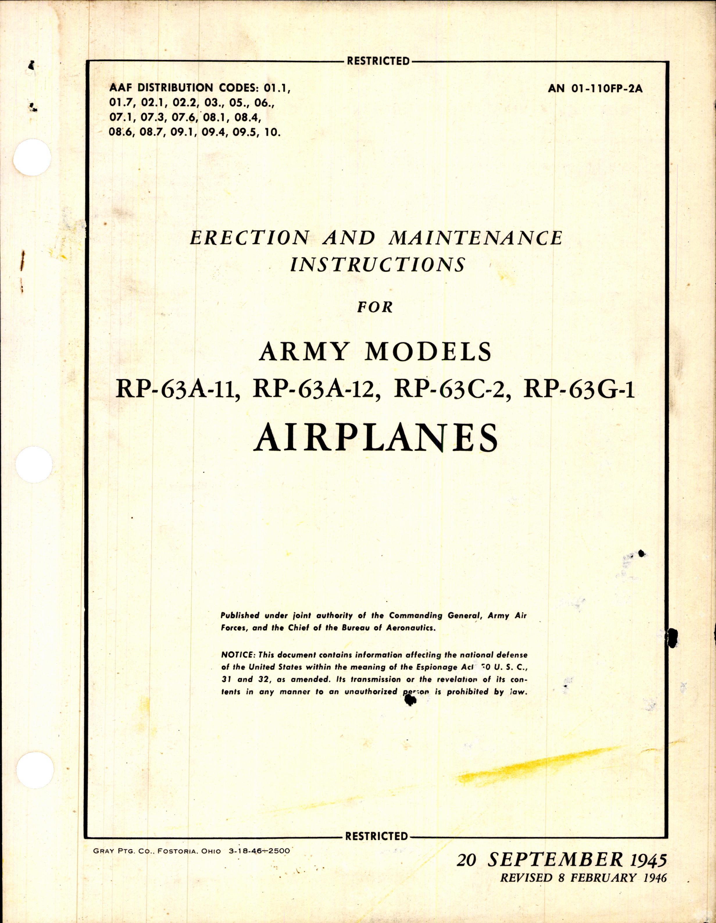 Sample page 1 from AirCorps Library document: Erection and Maintenance Instructions for RP-63A