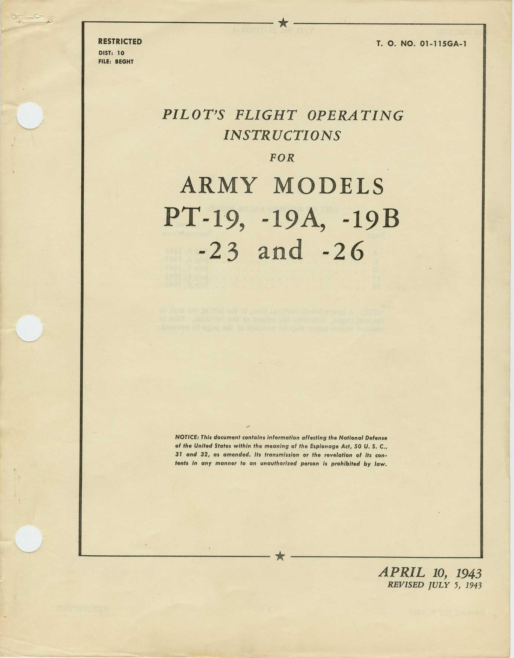 Sample page 1 from AirCorps Library document: Pilot's Flight Operating Instructions for PT-19 Series