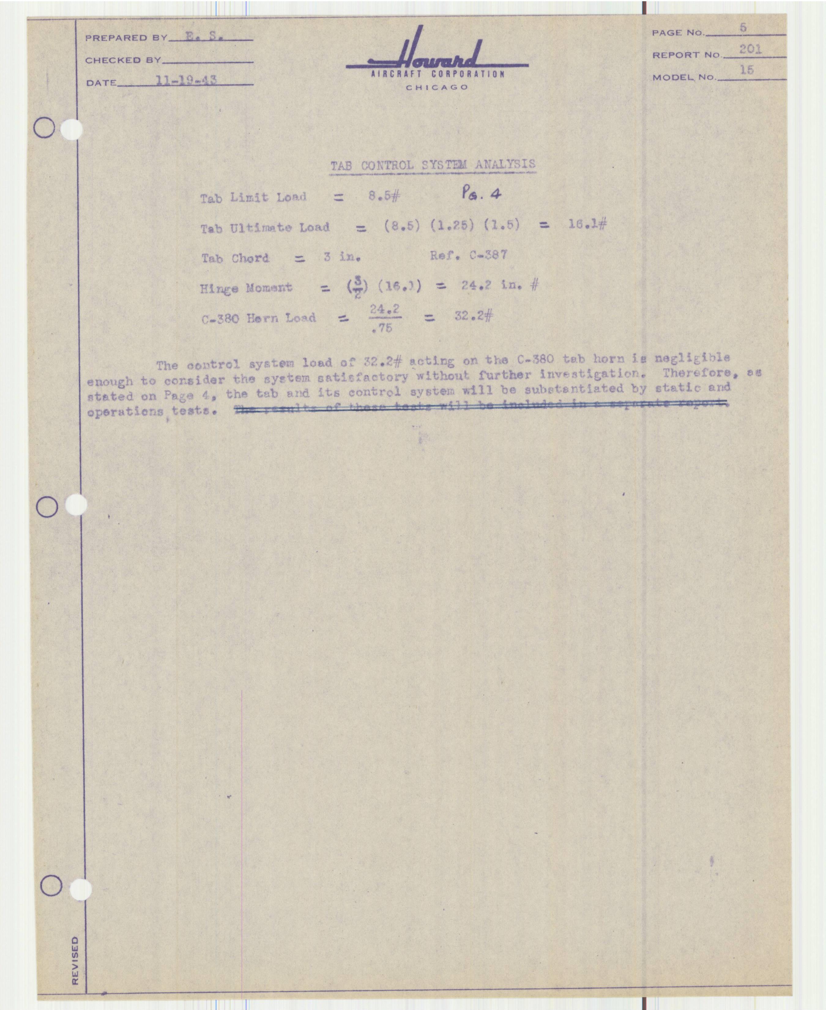 Sample page 7 from AirCorps Library document: Report 201, Analysis of Rudder Tab, DGA-15