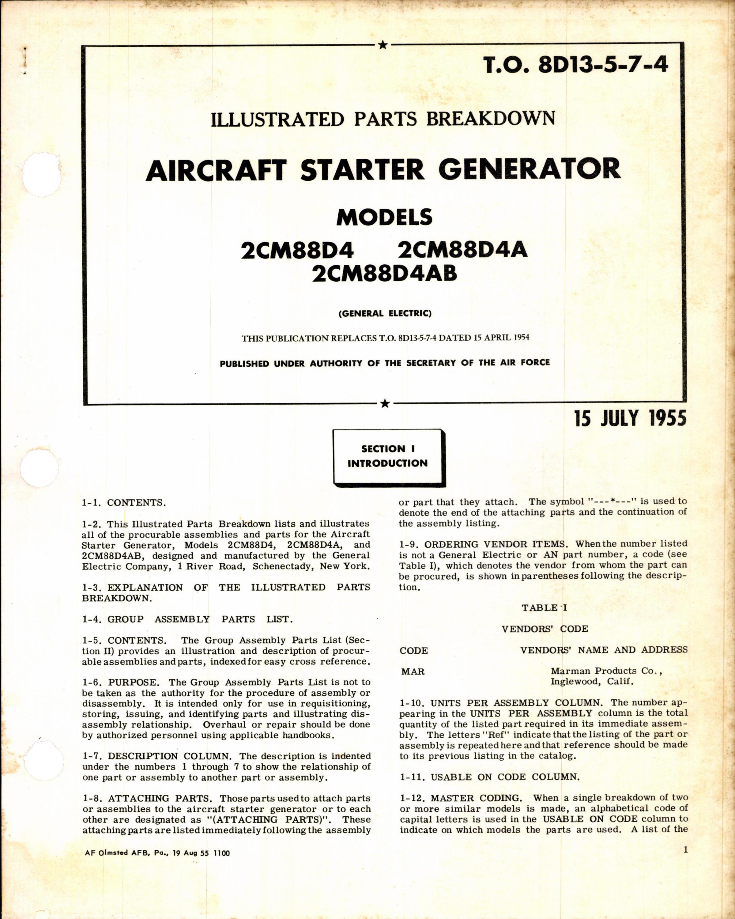 Sample page 1 from AirCorps Library document: Illustrated Parts Breakdown for Aircraft Starter Generator