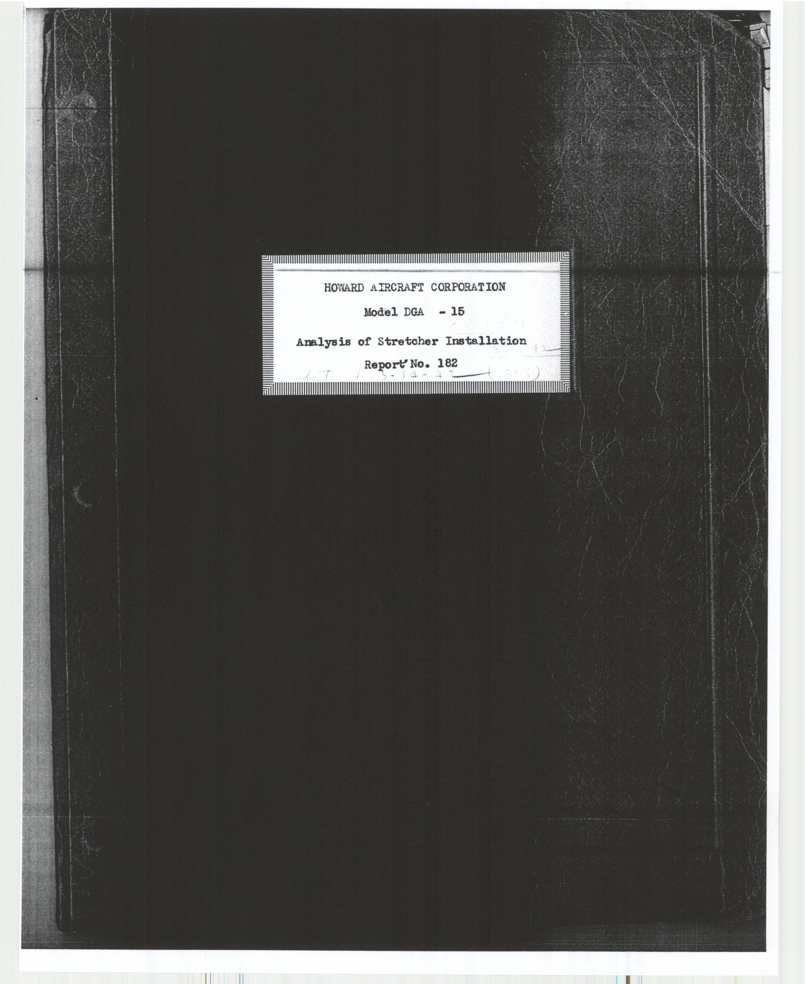 Sample page 1 from AirCorps Library document: Report 182, Analysis of Stretcher Installation, DGA-15