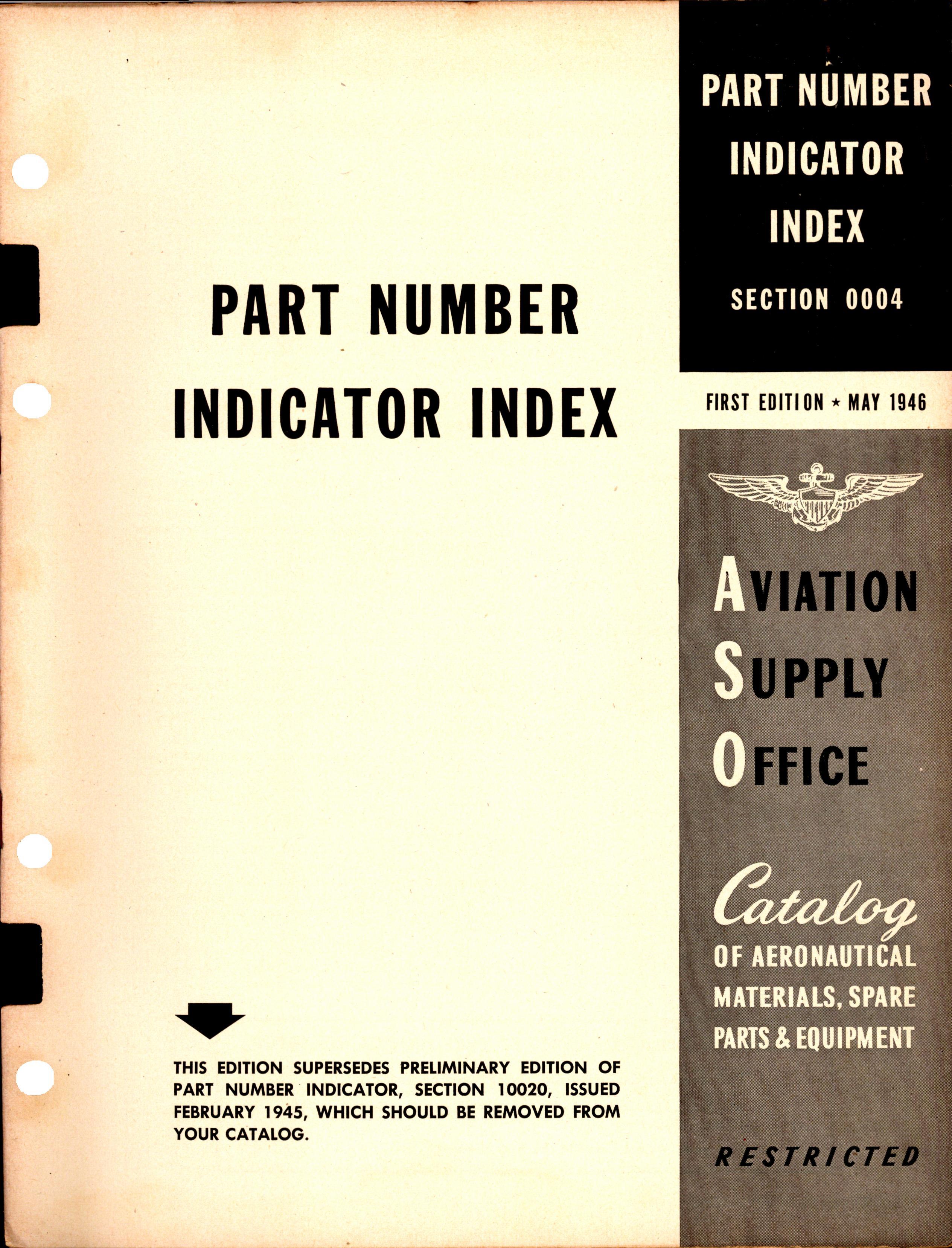 Sample page 1 from AirCorps Library document: Part No. Indicator Index