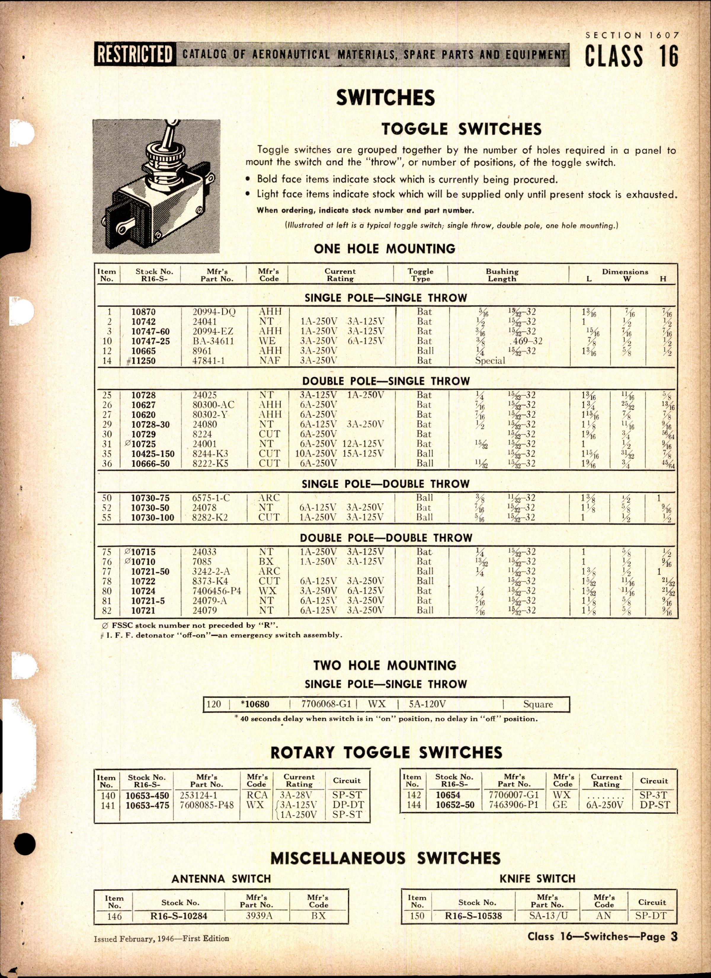 Sample page 3 from AirCorps Library document: Switches: Toggle, Rotary, Vacuum, Leaf Spring, Interlock, Link