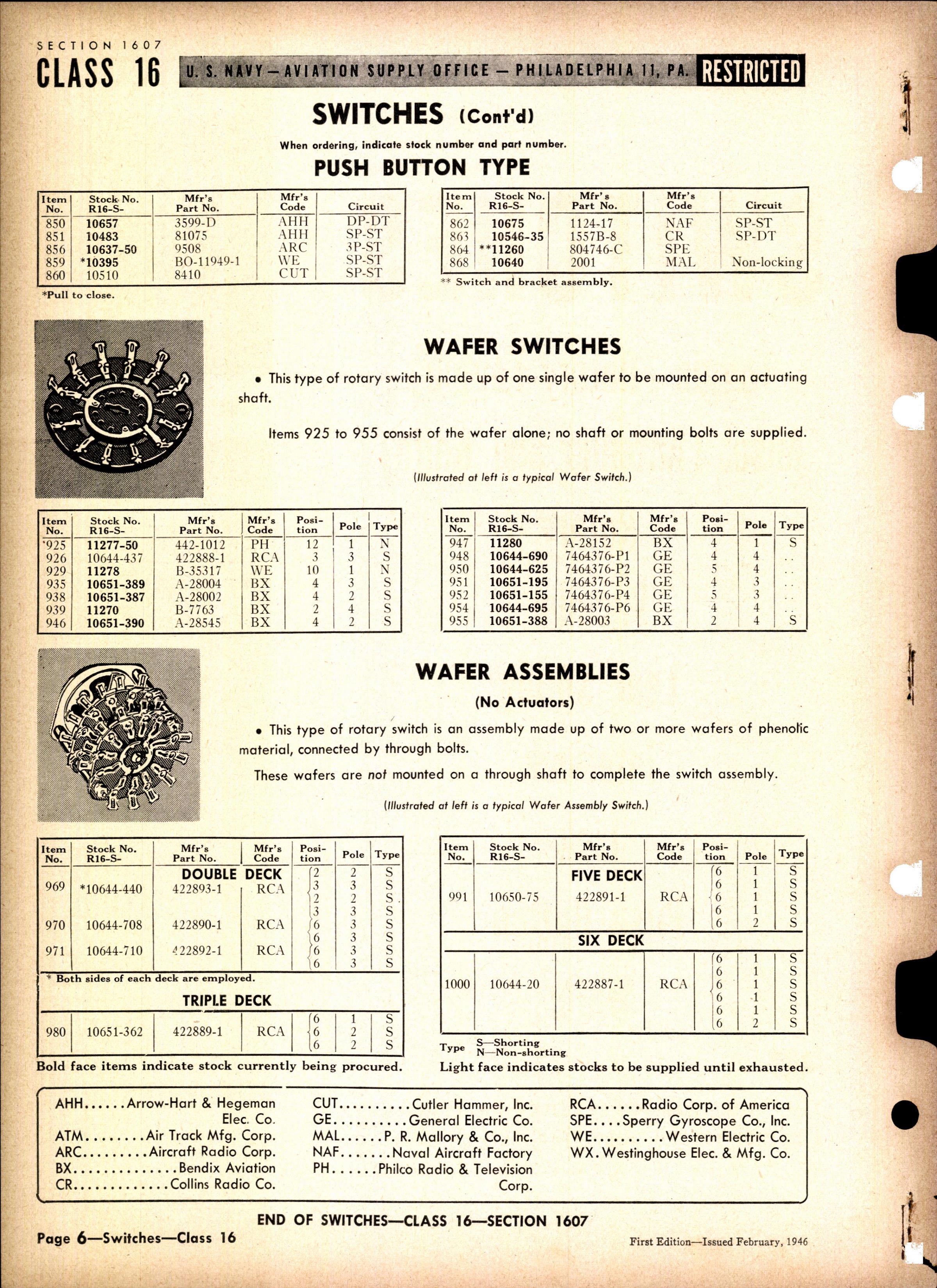 Sample page 6 from AirCorps Library document: Switches: Toggle, Rotary, Vacuum, Leaf Spring, Interlock, Link