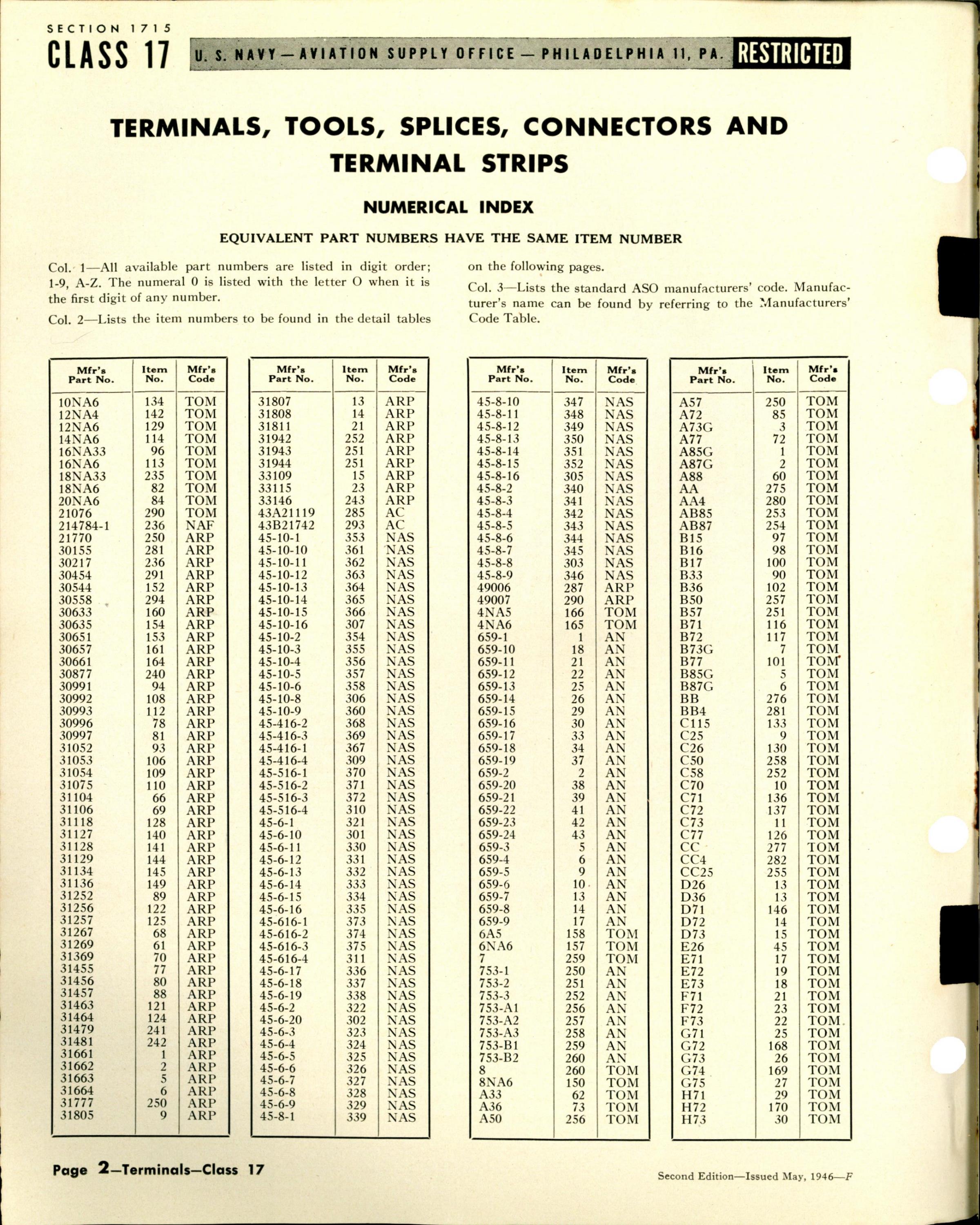 Sample page 2 from AirCorps Library document: Terminals, Tools, Splices, Connectors, & Terminal Strips