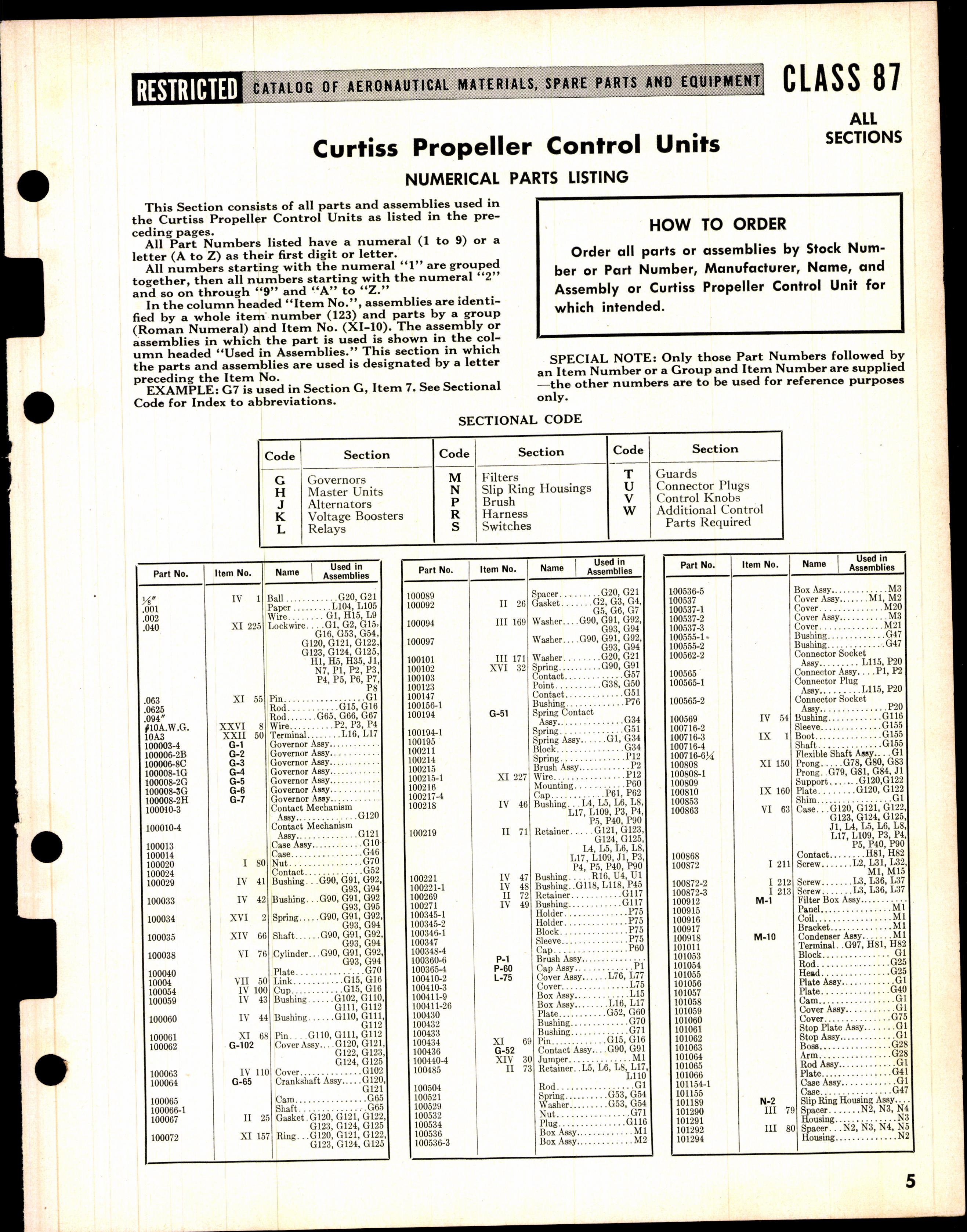 Sample page 5 from AirCorps Library document: Numerical Listing, Hamilton and Curtiss Propeller Controls