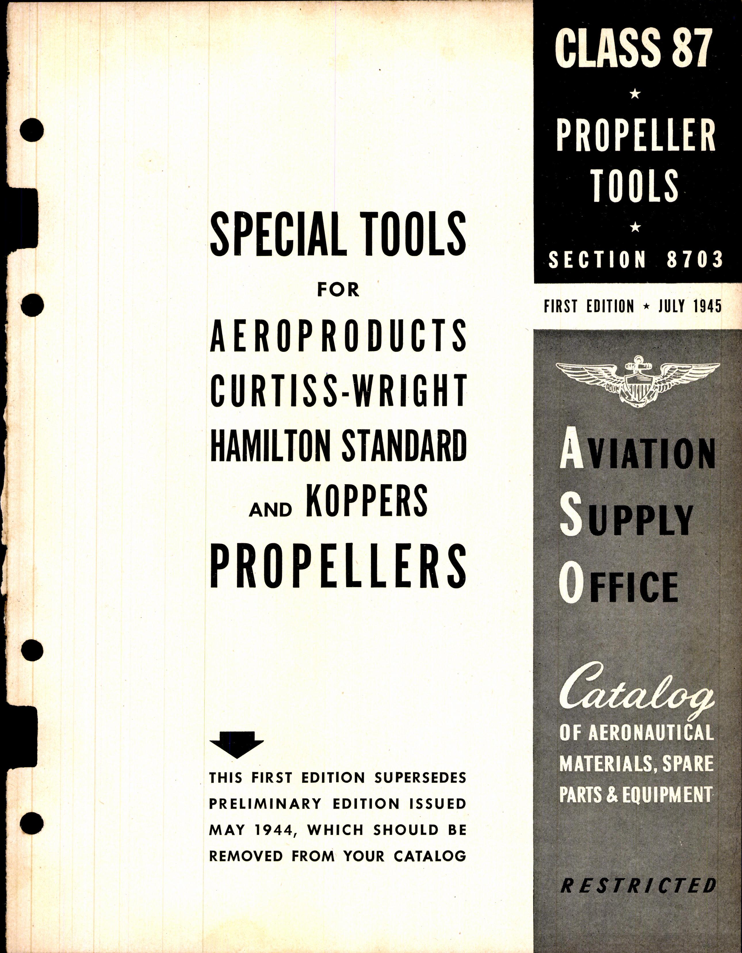 Sample page 1 from AirCorps Library document: Special Tools for Aeroproducts Curtiss-Wright Hamilton Standard and Koppers Propellers