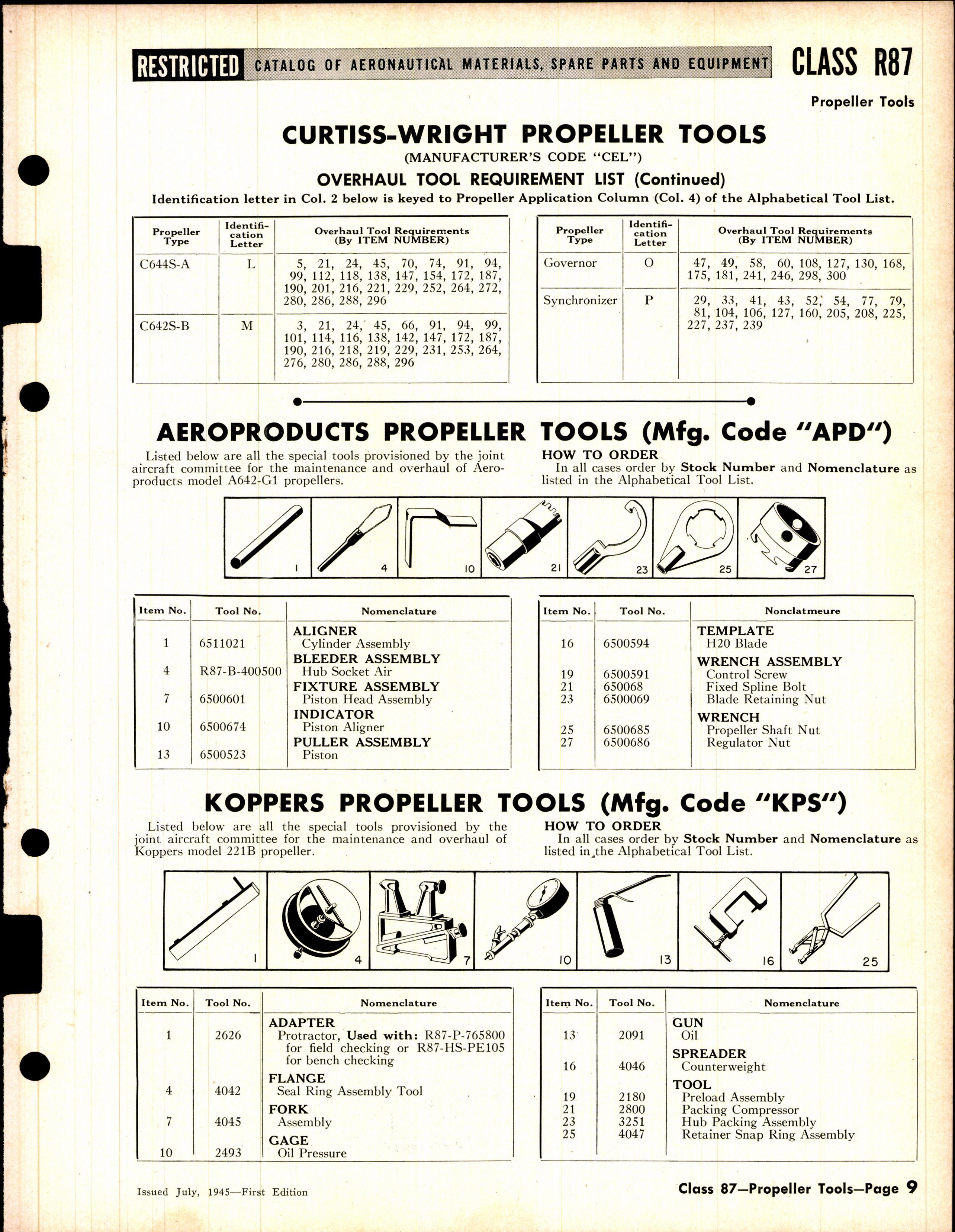 Sample page 9 from AirCorps Library document: Special Tools for Aeroproducts Curtiss-Wright Hamilton Standard and Koppers Propellers