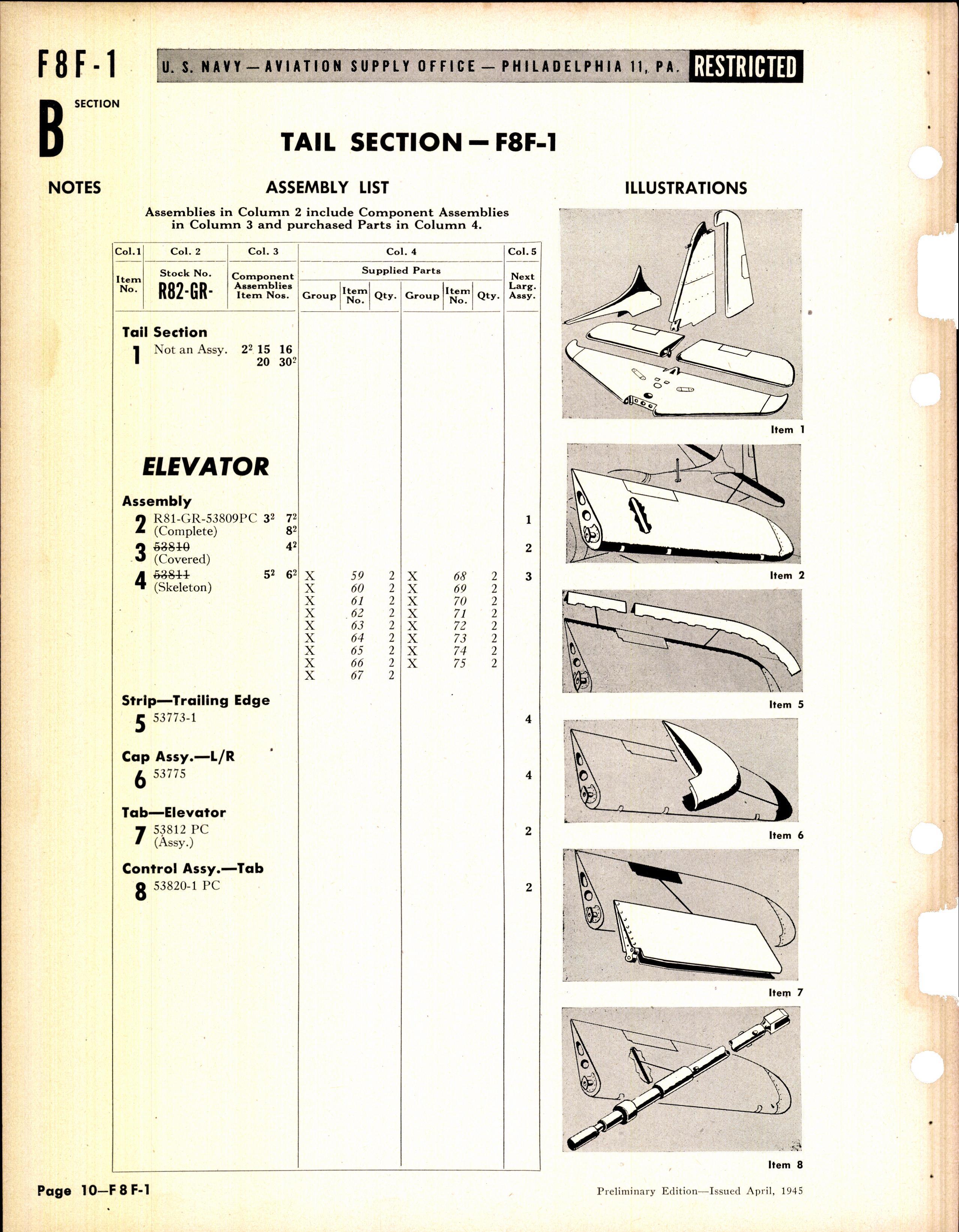 Sample page 10 from AirCorps Library document: F8F-1 Bearcat Airframe Spare Parts