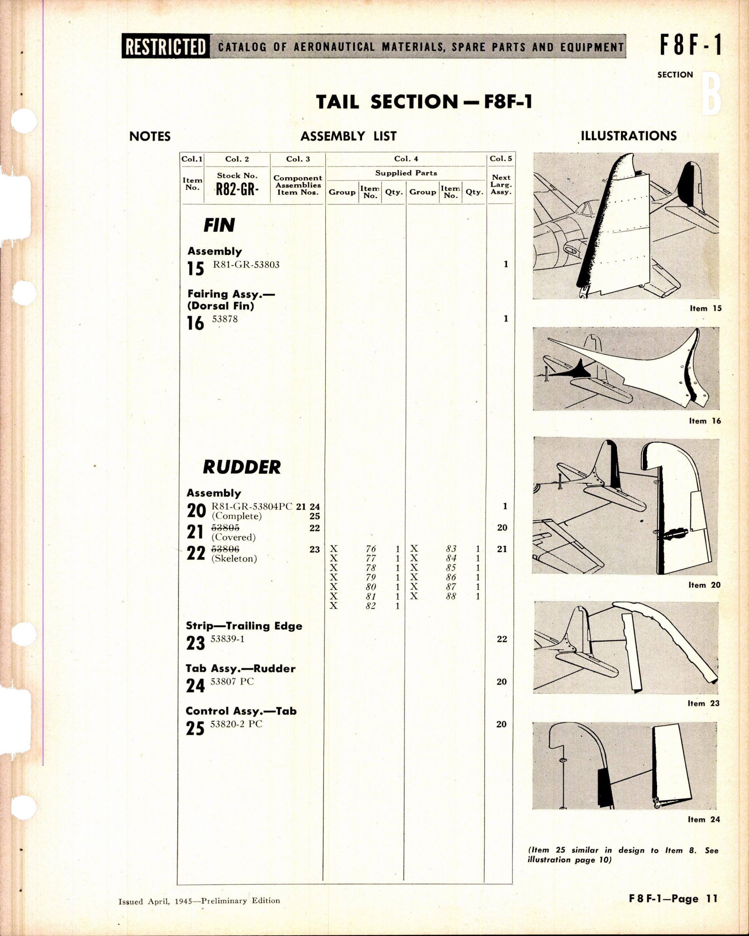 Sample page 11 from AirCorps Library document: F8F-1 Bearcat Airframe Spare Parts
