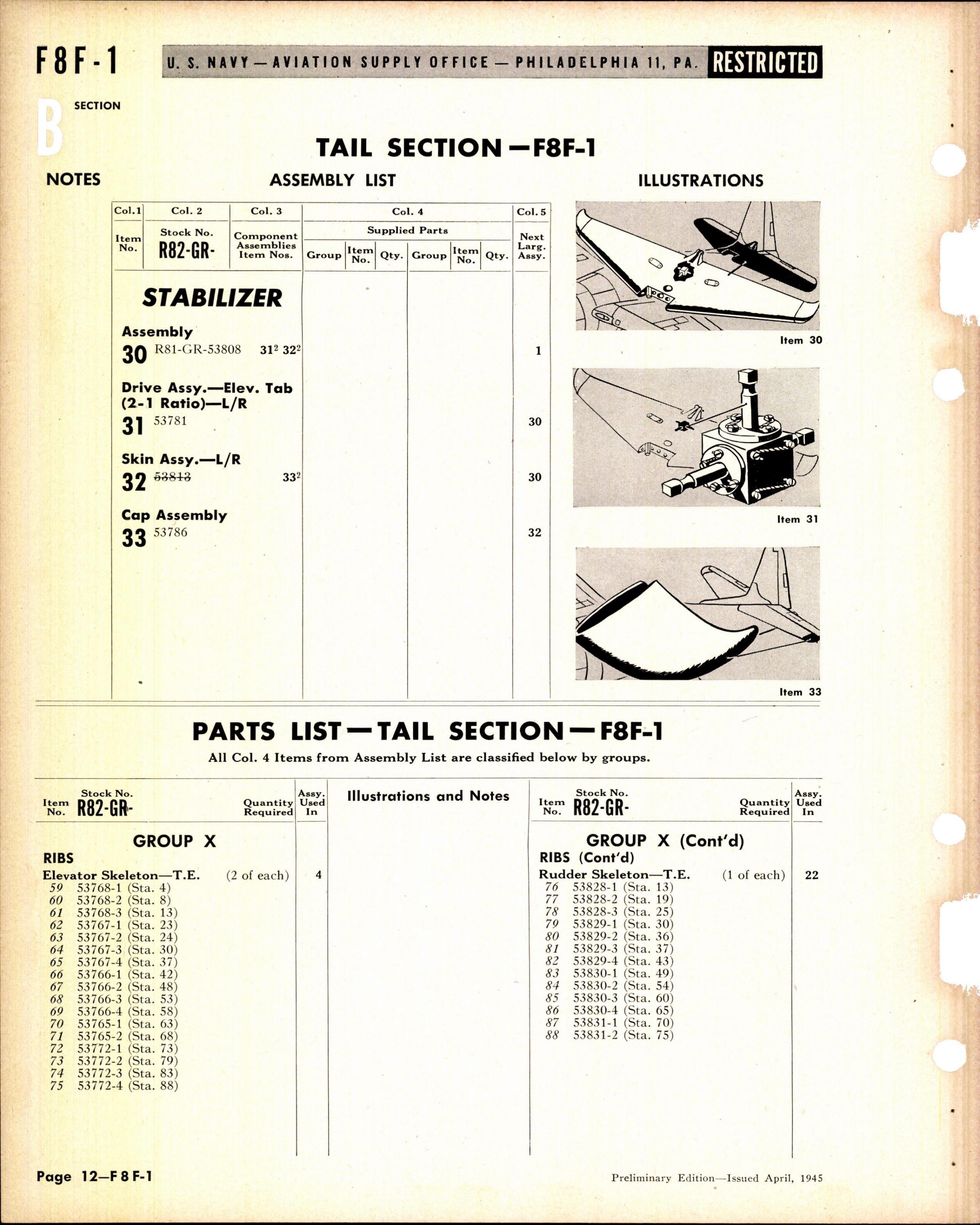 Sample page 12 from AirCorps Library document: F8F-1 Bearcat Airframe Spare Parts
