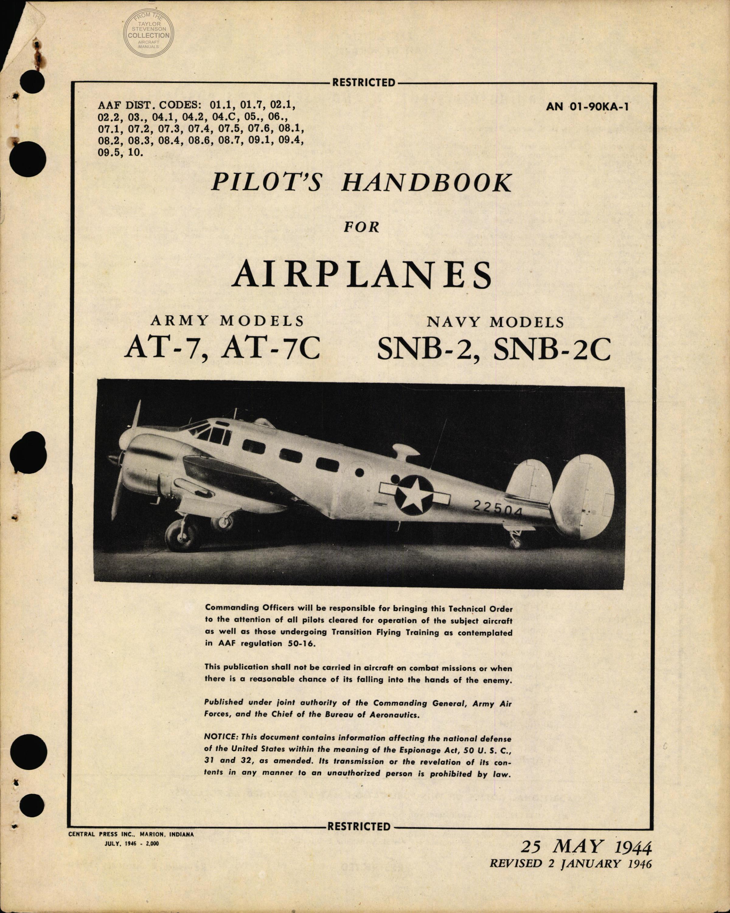 Sample page 1 from AirCorps Library document: Pilots Handbook - AT-7 - SNB-2 