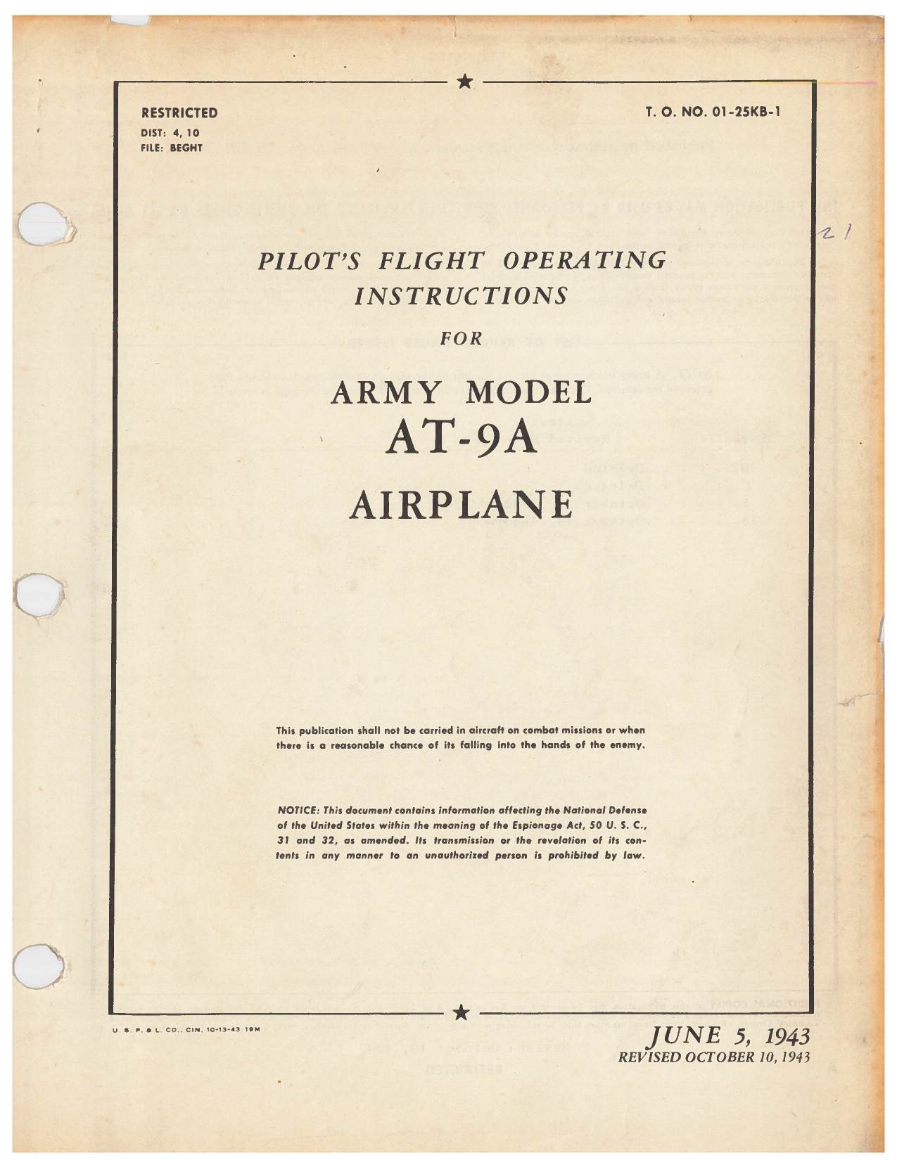 Sample page 1 from AirCorps Library document: Pilot's Flight Operating Instructions for Army Model AT-9A Airplane