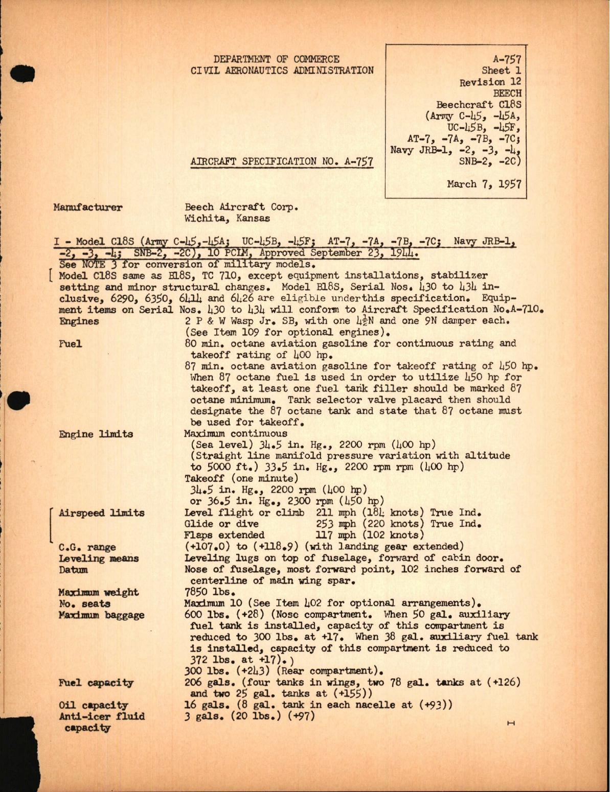 Sample page 1 from AirCorps Library document: C-45, AT-7, JRB & SNB Series