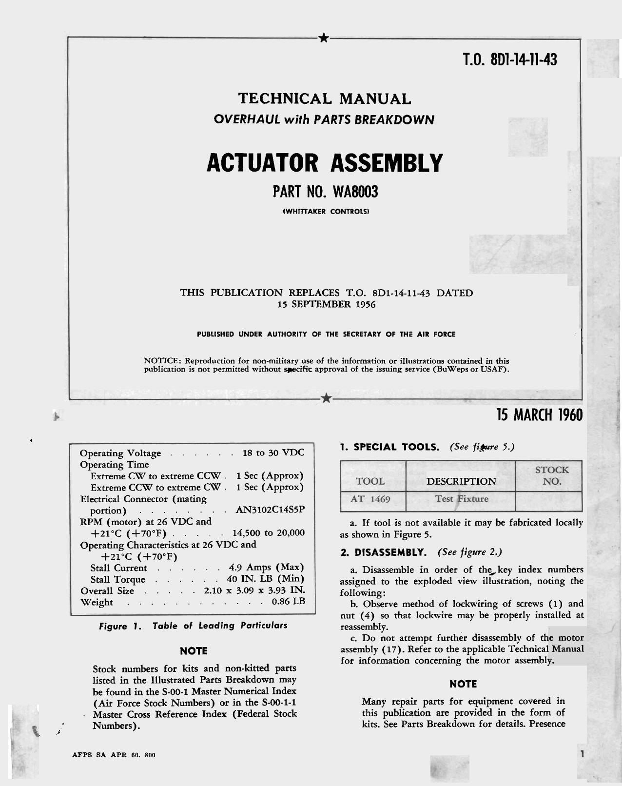 Sample page 1 from AirCorps Library document: Overhaul with Parts Breakdown for Actuator Assembly - Part WA8003