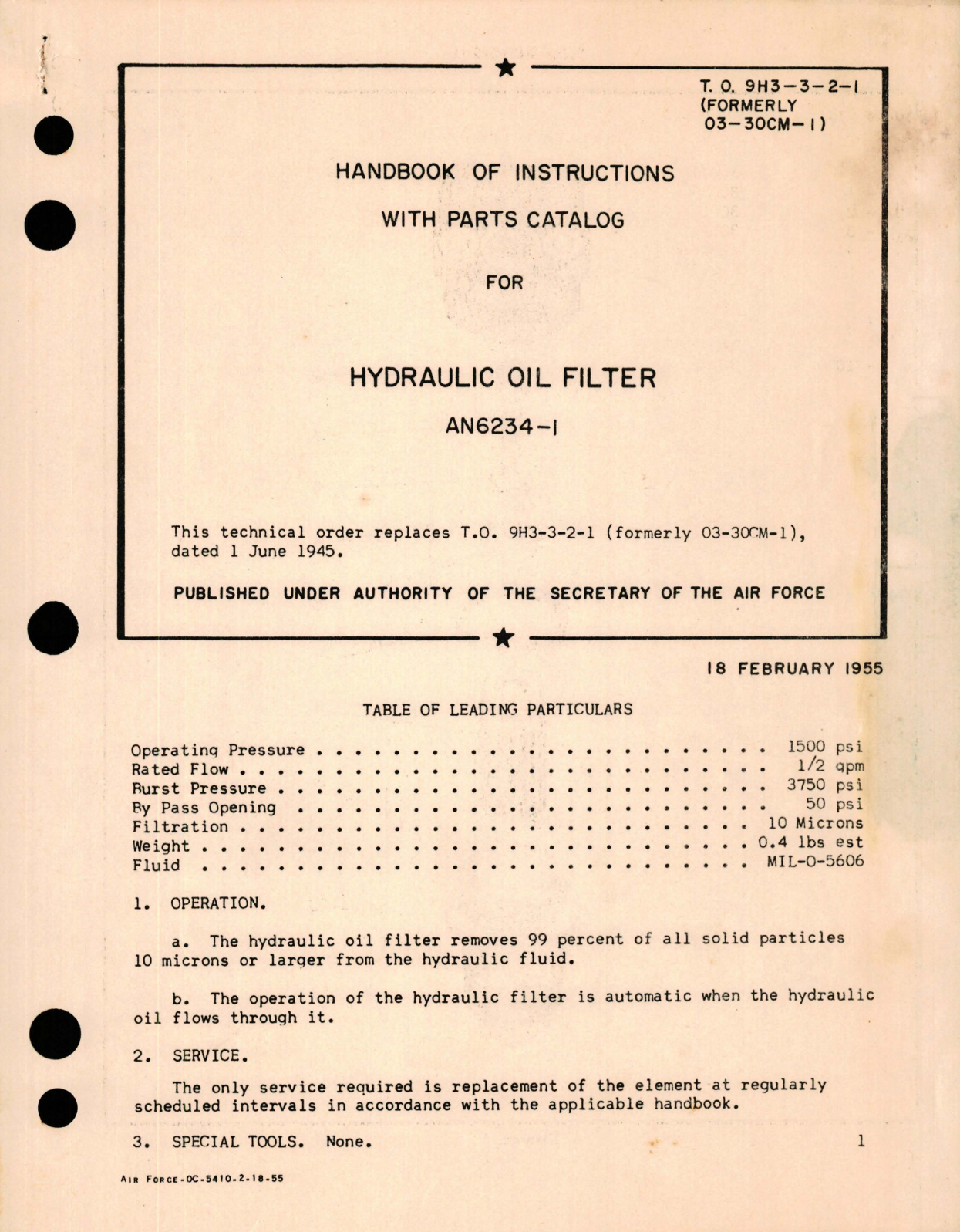 Sample page 1 from AirCorps Library document: Parts Catalog for Hydraulic Oil Filter - AN6234-1