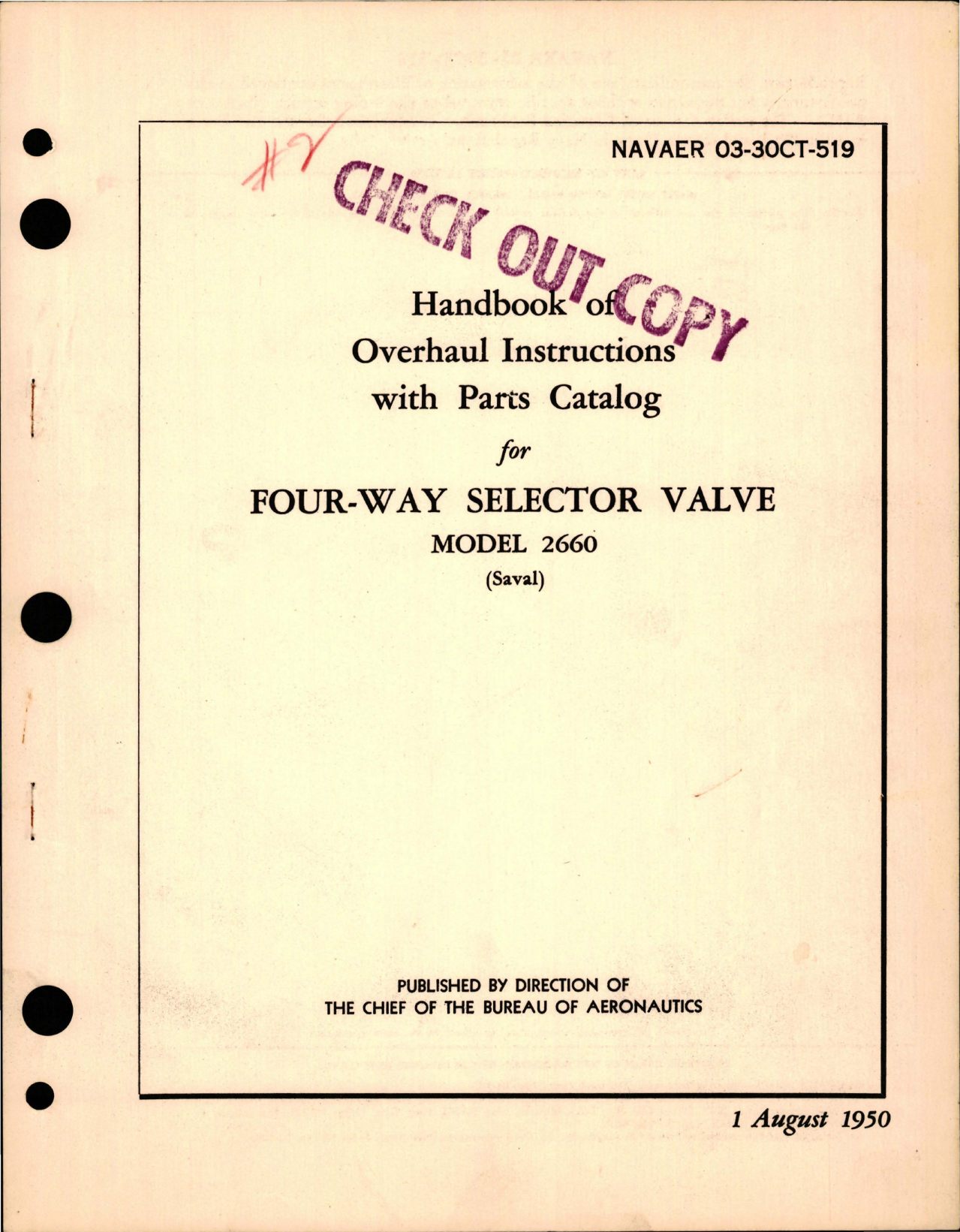 Sample page 1 from AirCorps Library document: Overhaul Instructions with Parts Catalog for Four-Way Selector Valve - Model 2660 