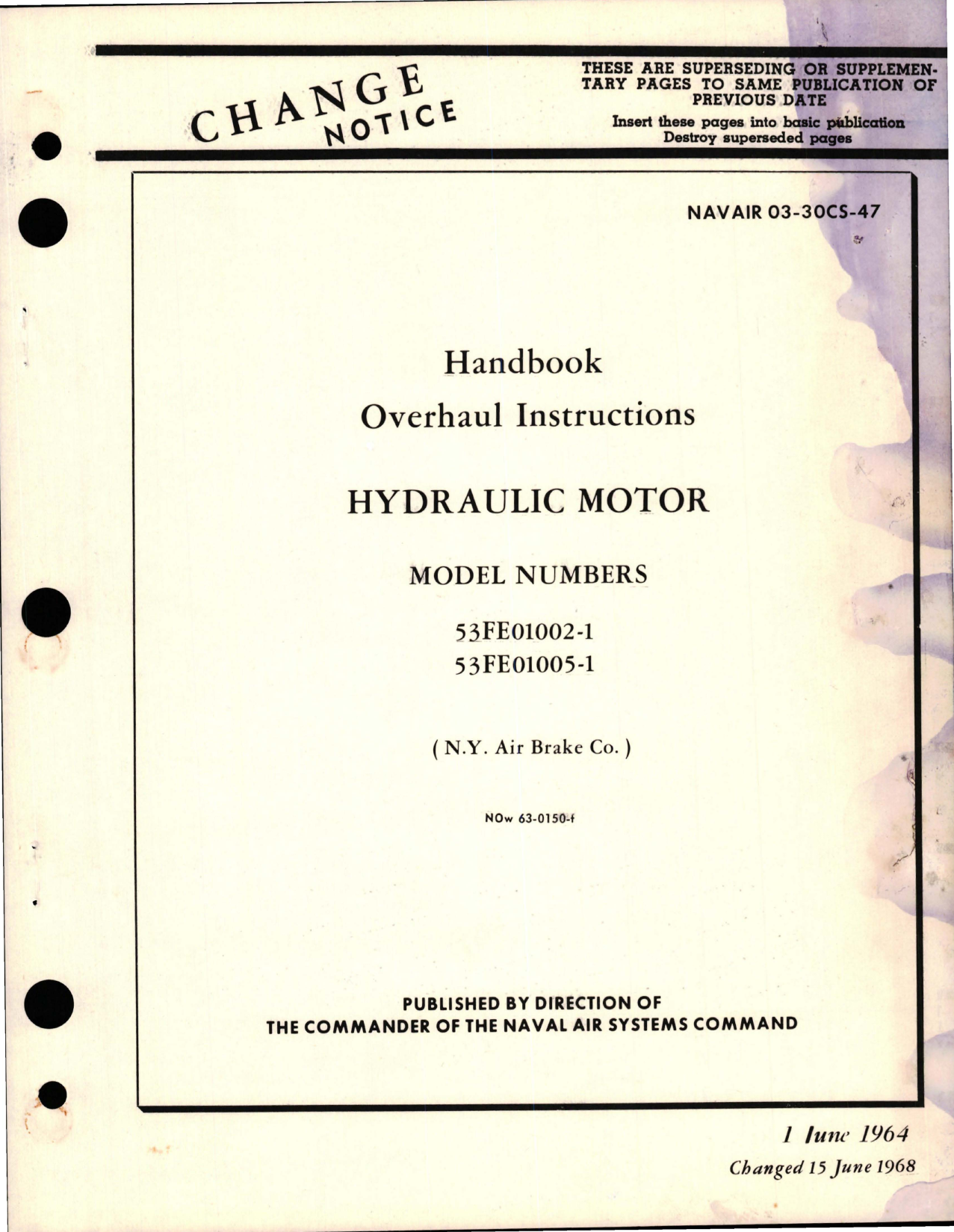 Sample page 1 from AirCorps Library document: Overhaul Instructions for Hydraulic Motor - Models 53FE01002-1 and 53FE01005-1 