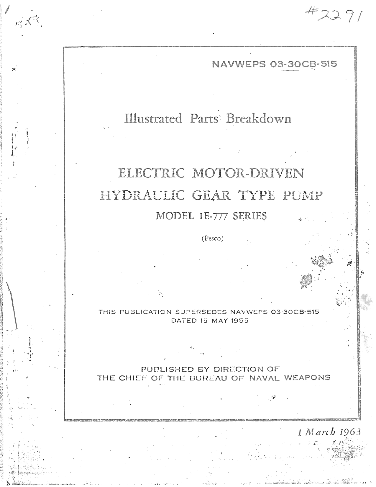 Sample page 1 from AirCorps Library document: Electric Motor Driven Hydraulic Gear Type Pump - Model 1E-777 Series 
