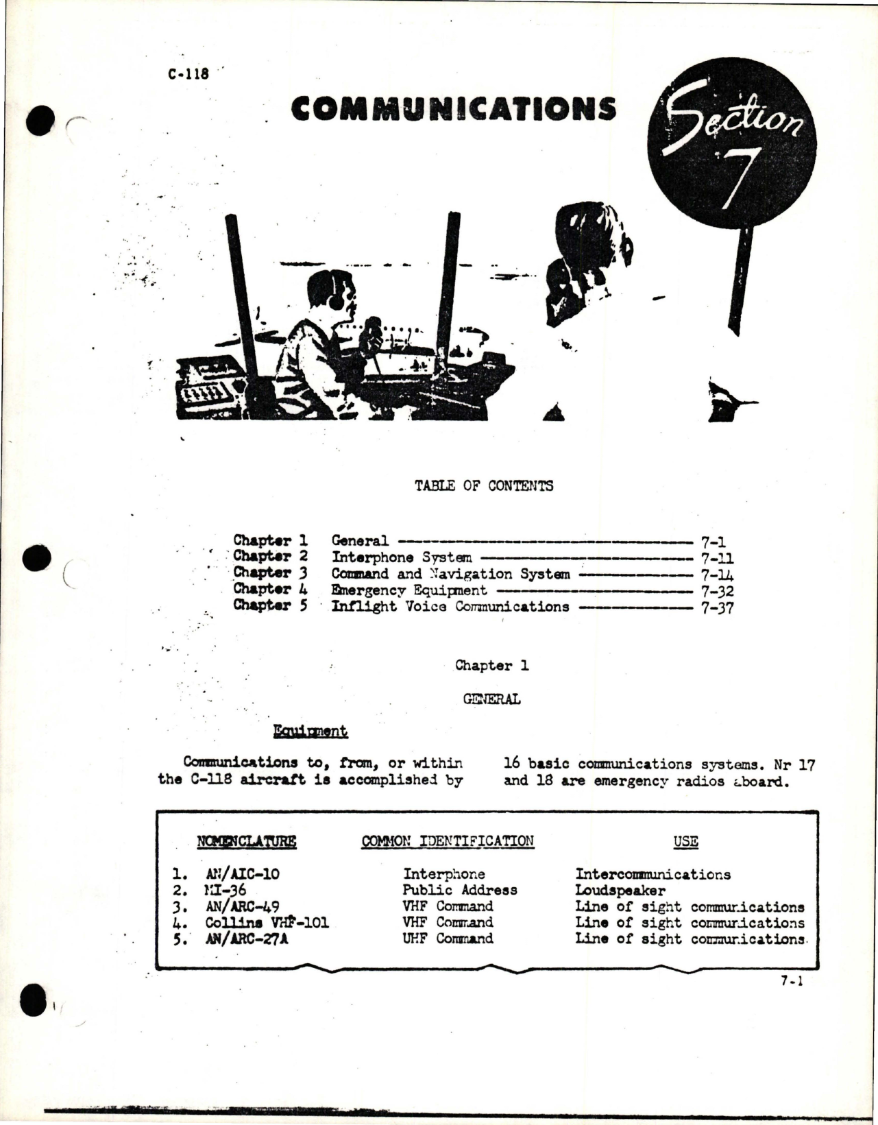 Sample page 1 from AirCorps Library document: Communications for C-118 - Section 7
