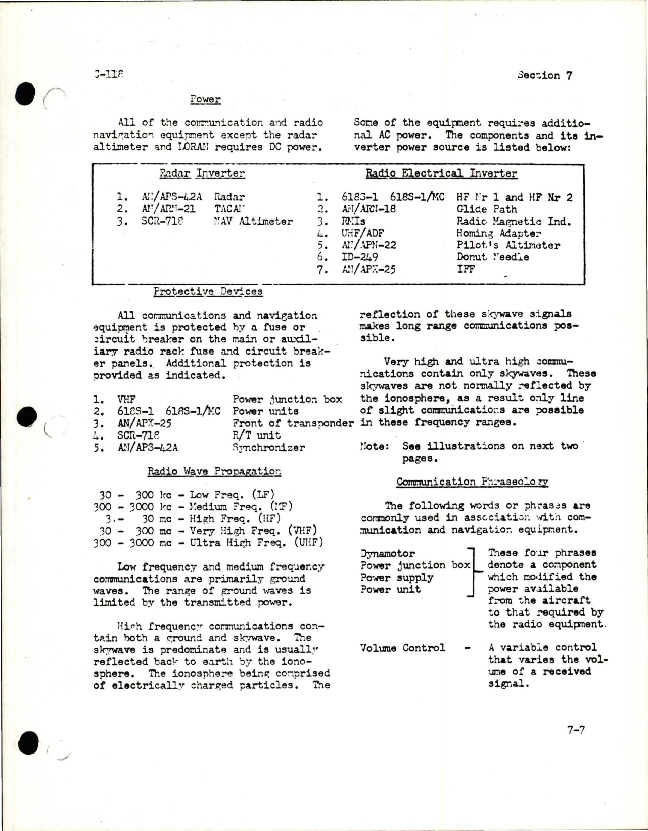 Sample page 7 from AirCorps Library document: Communications for C-118 - Section 7