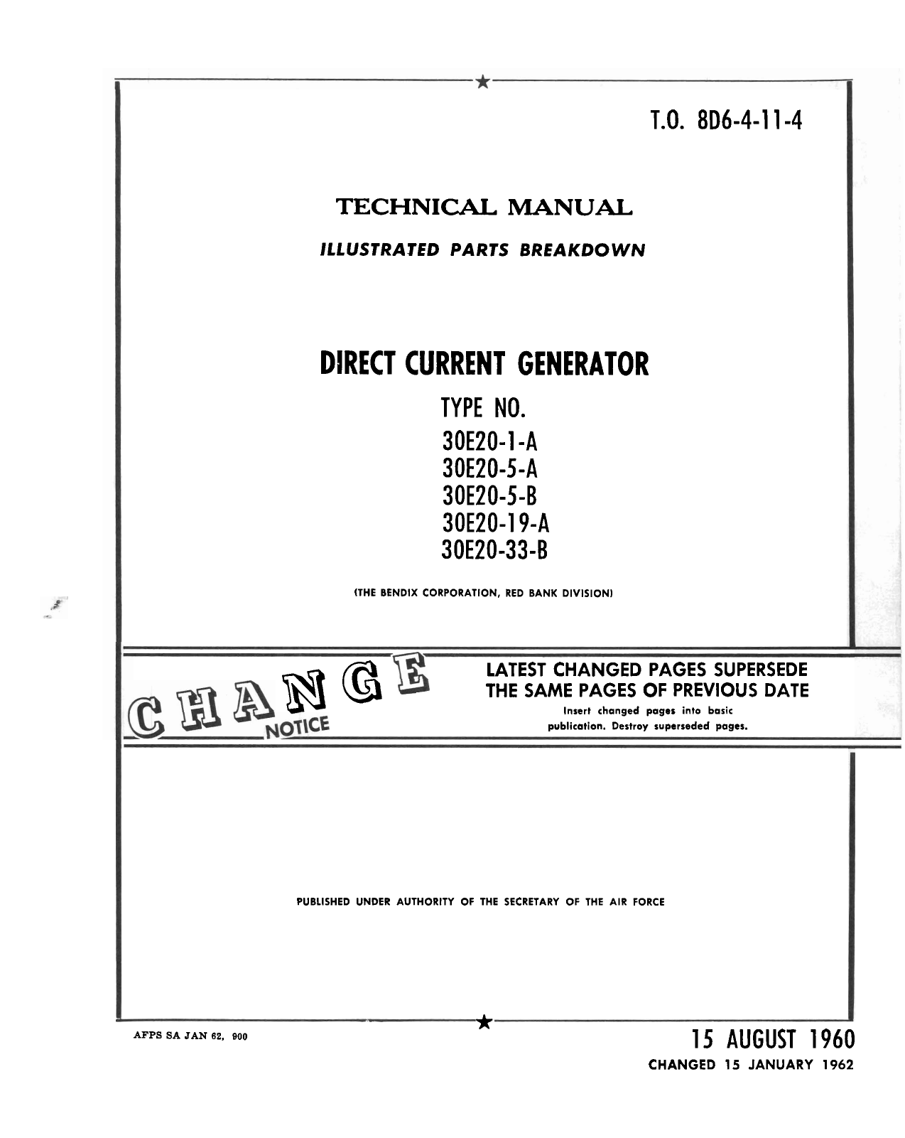 Sample page 1 from AirCorps Library document: Illustrated Parts Breakdown for Direct Current Generator - Types 30E20-1-A, 30E20-5-A, 30E20-5-B, 30E20-19-A, and 30E20-33-B