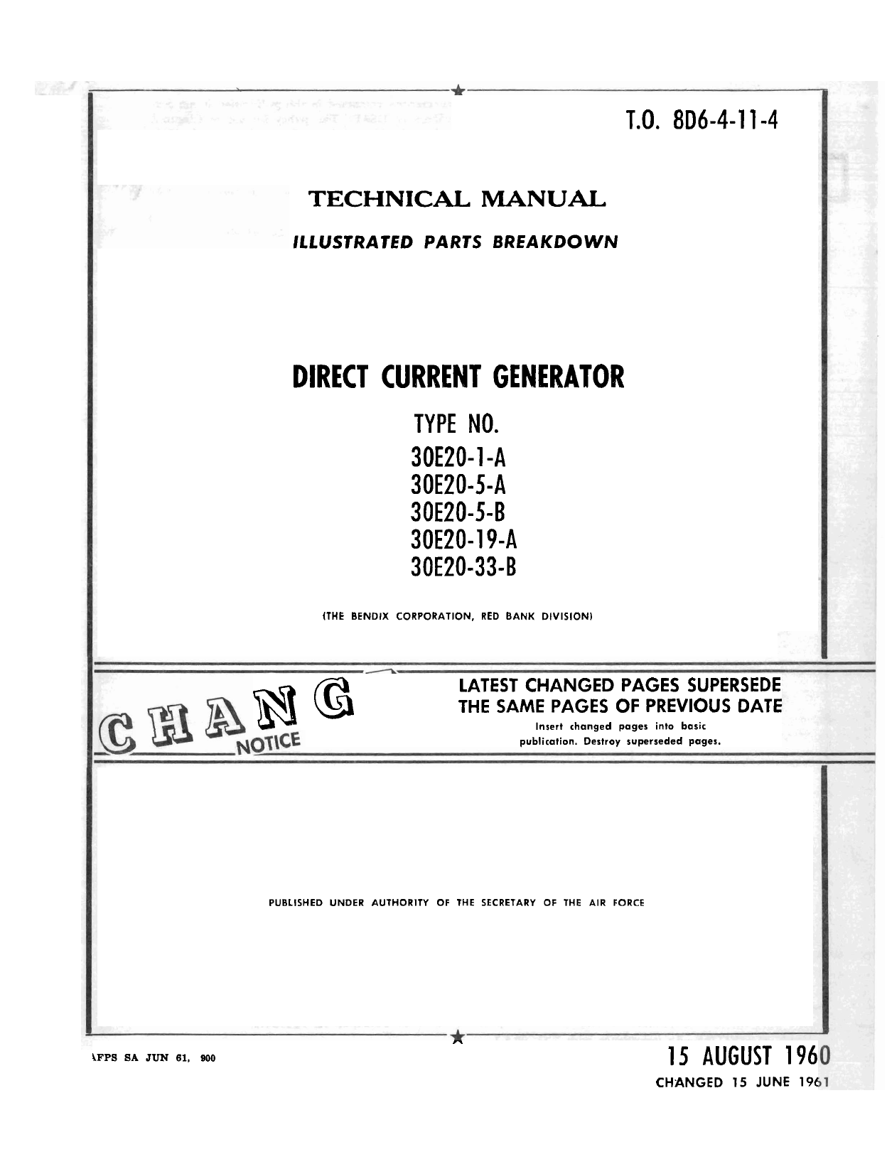 Sample page 1 from AirCorps Library document: Illustrated Parts Breakdown for Direct Current Generator - Types 30E20-1-A, 30E20-5-A, 30E20-5-B, 30E20-19-A, and 30E20-33-B 